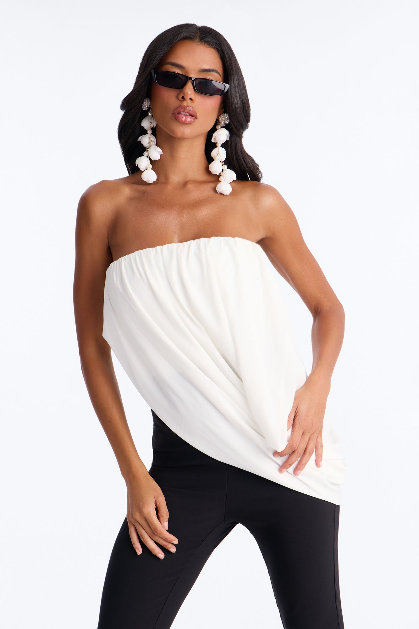Briana Draped Skinny Leg Jumpsuit - Black/White