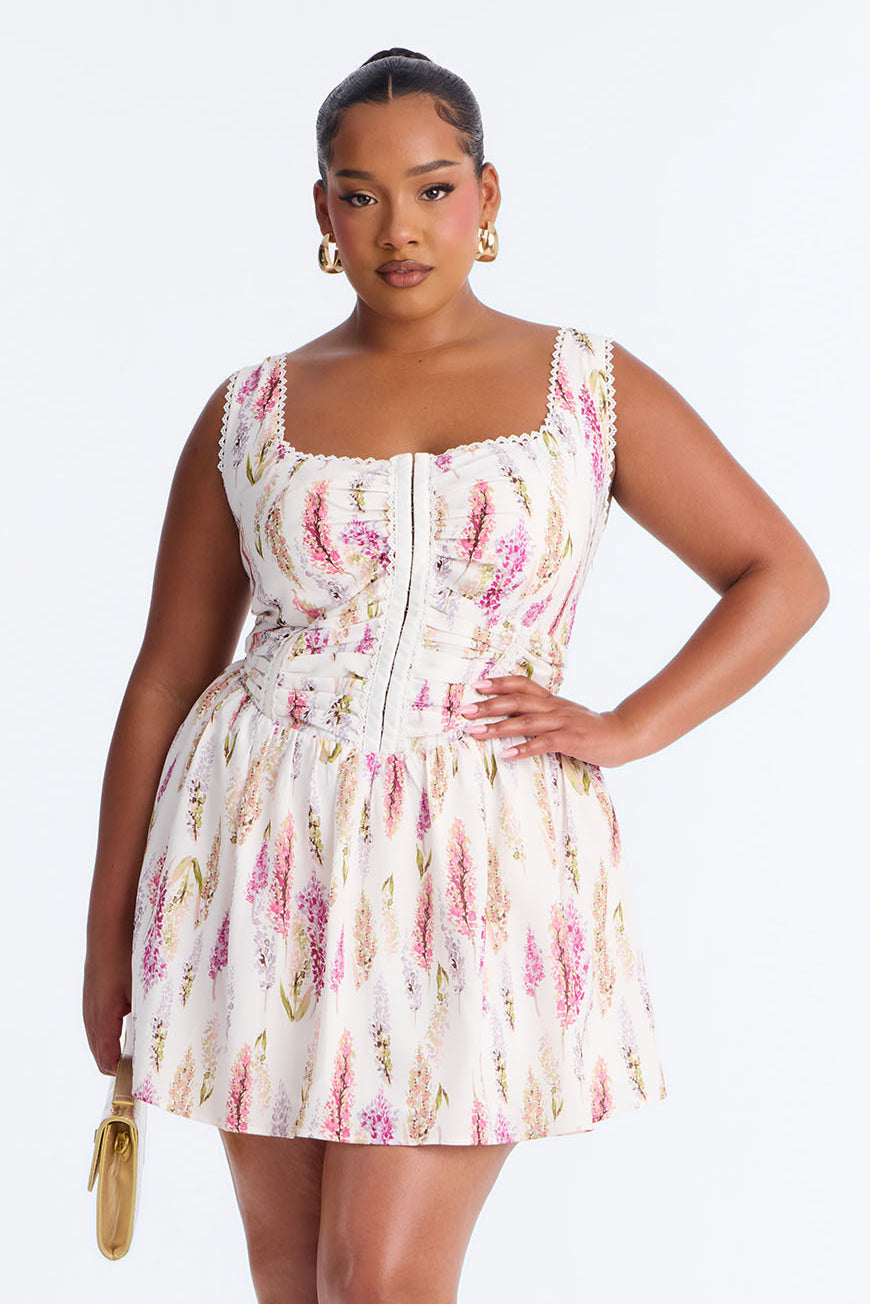 Cassandra Corset Floral Mini Dress - Ivory/combo