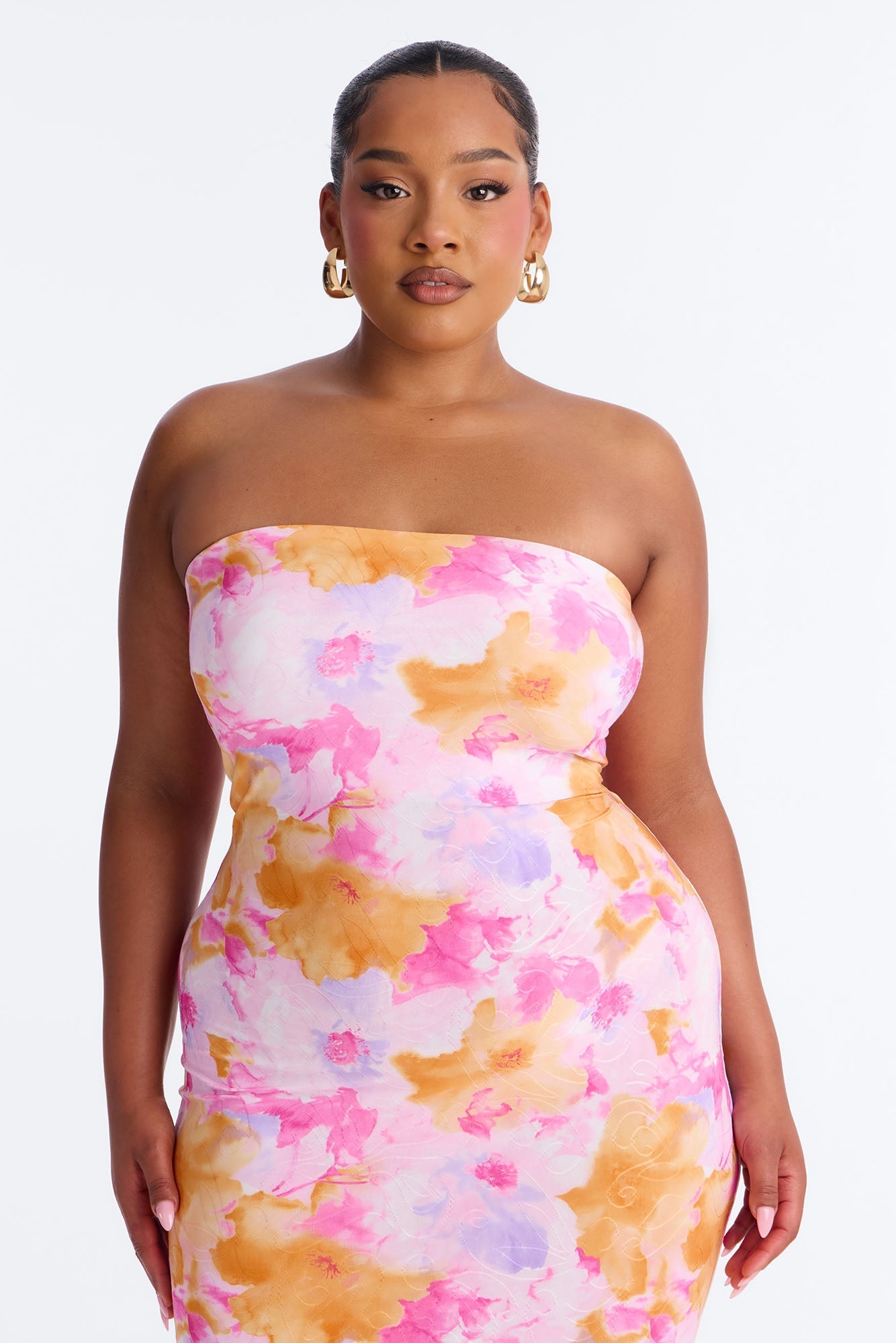 Stepping Out Strapless Maxi Dress - Pink/combo NEWFASHIONEDGE
