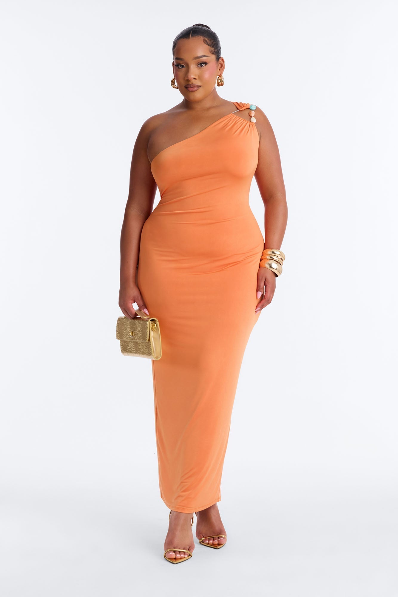 Citrus Crush One Shoulder Maxi Dress - Orange NEWFASHIONEDGE