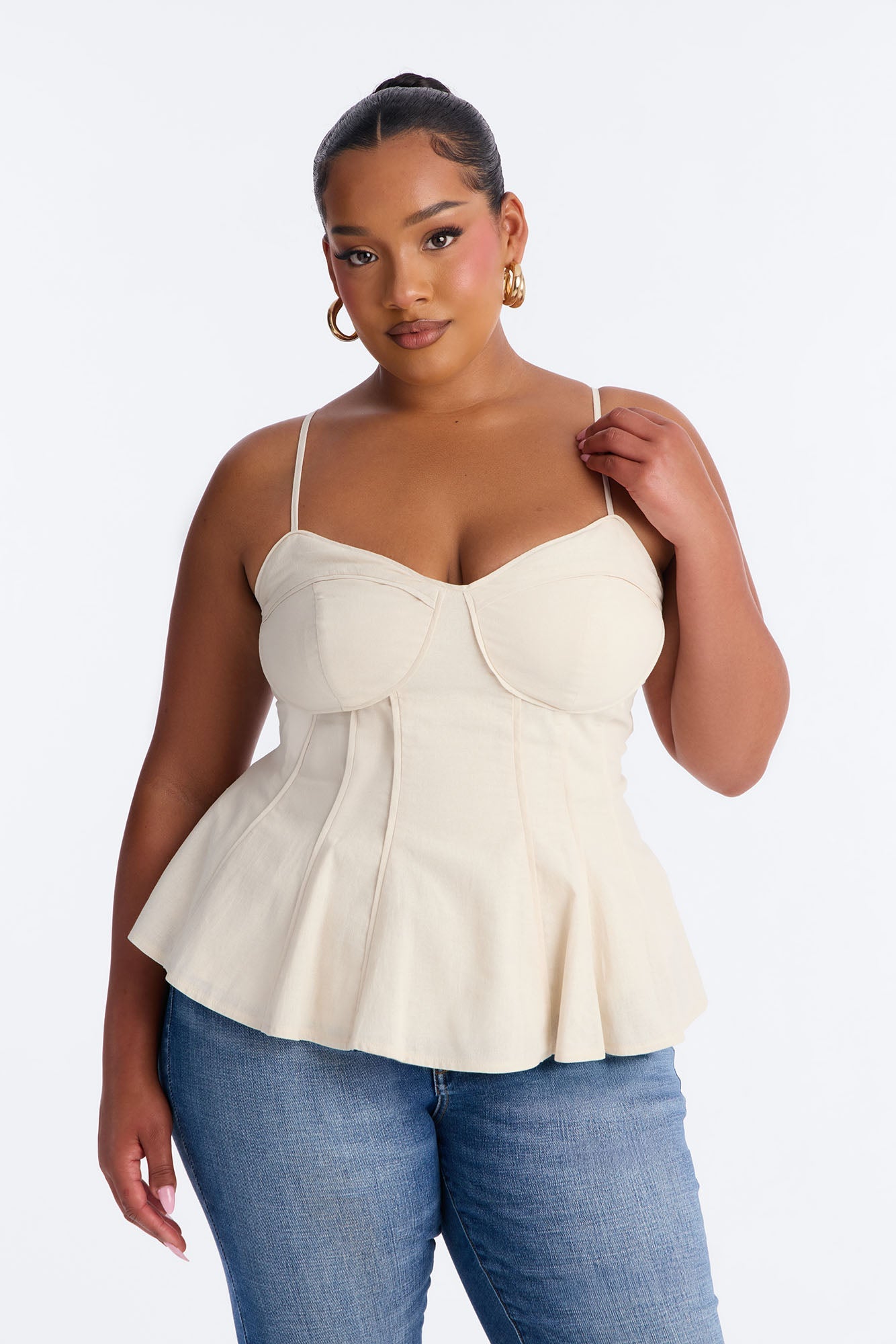 Pretty Please Peplum Linen Babydoll Top - Beige