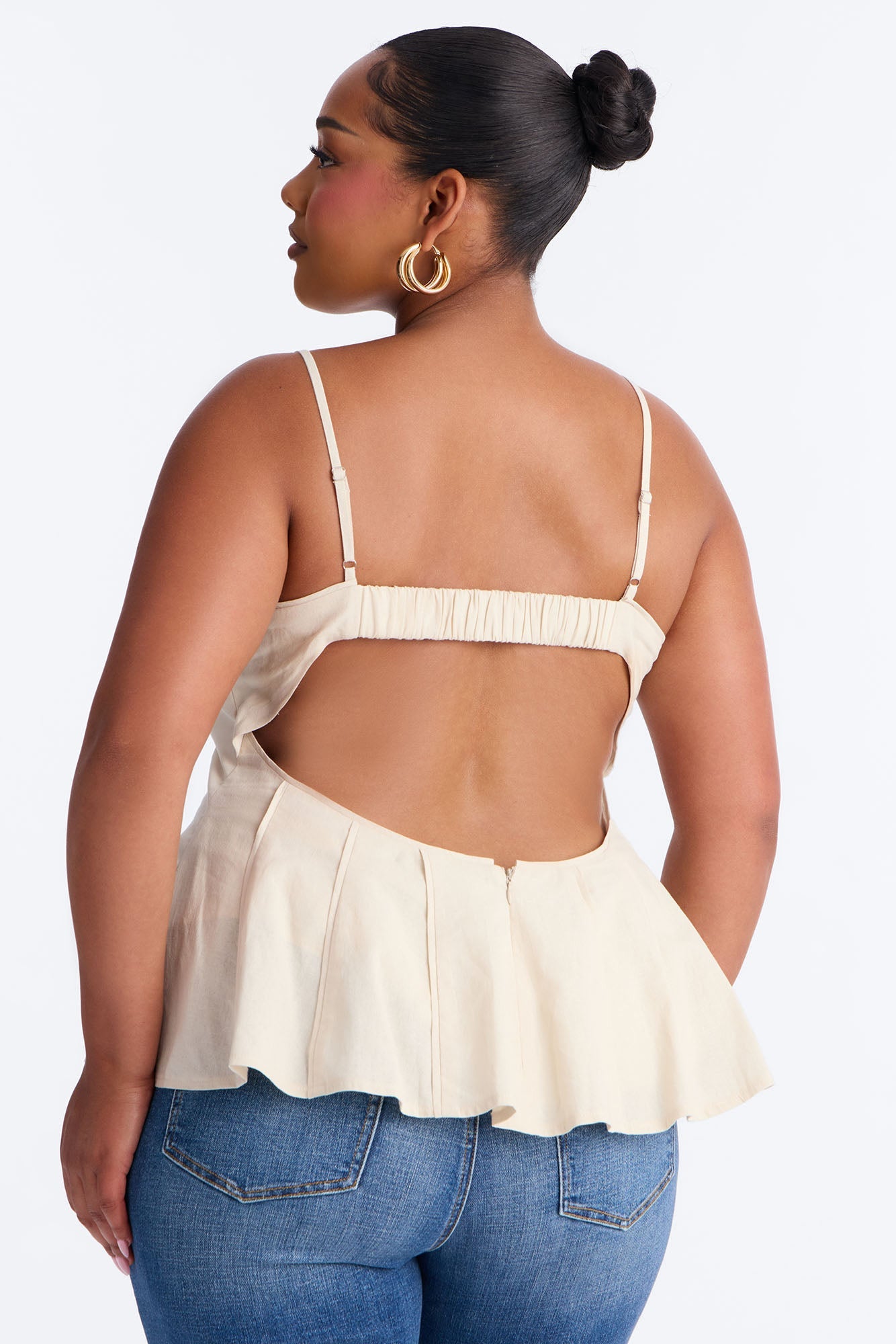 Pretty Please Peplum Linen Babydoll Top - Beige