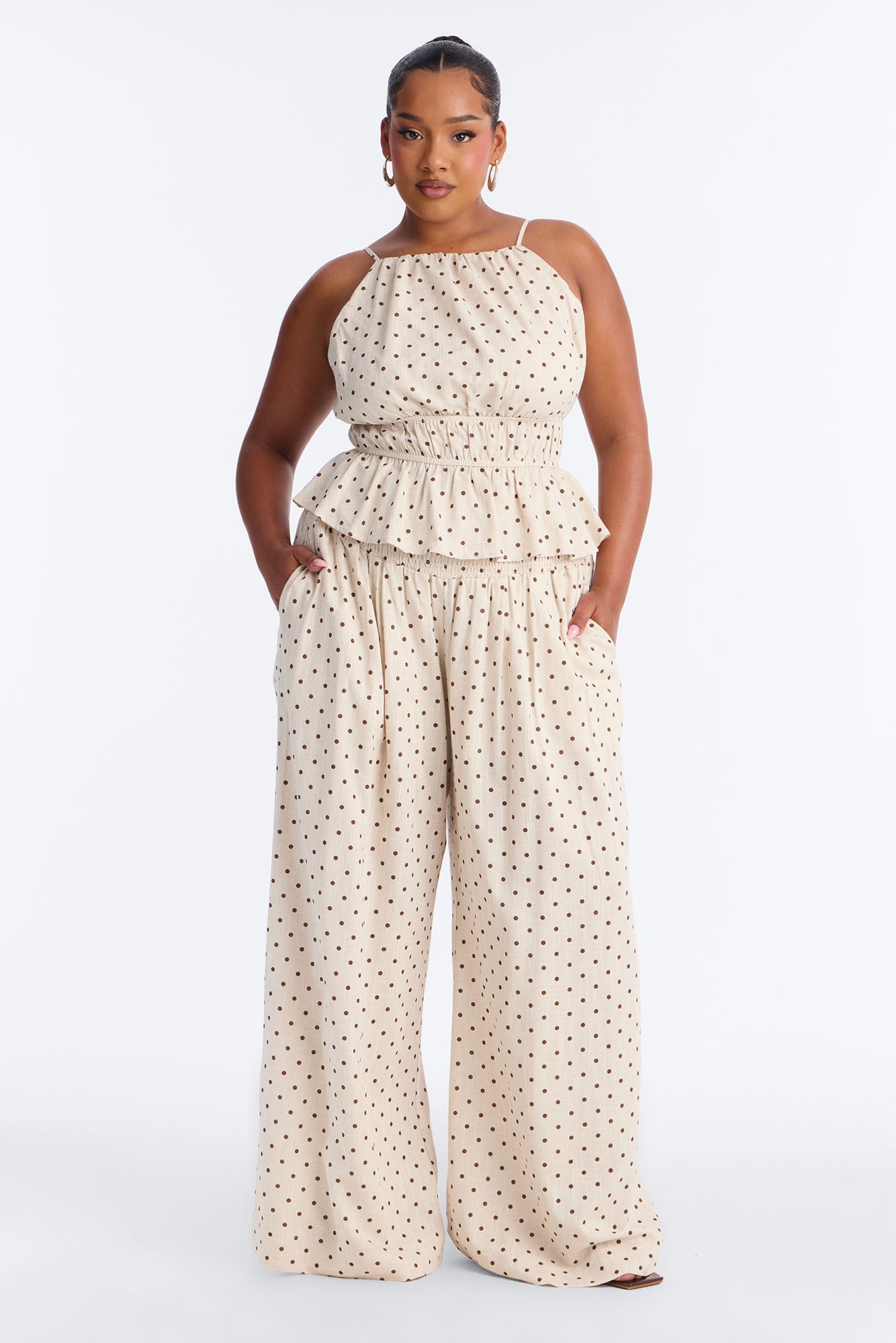 Riley Linen Polka Dot Pant Set - Oatmeal Fashion Nova