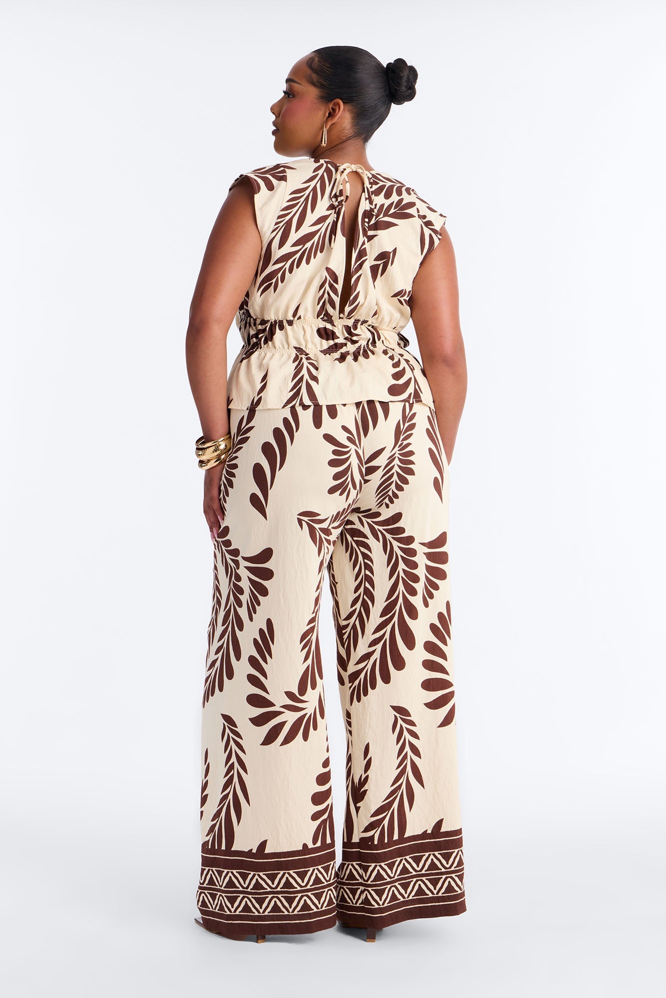 Soriana Linen Floral Pant Set - Brown Combo Fashion Nova