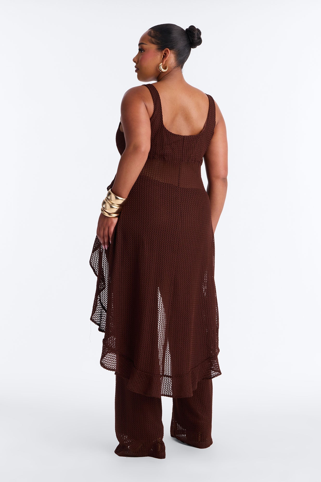 Jenni Flowy Crochet Pant Set - Chocolate NEWFASHIONEDGE