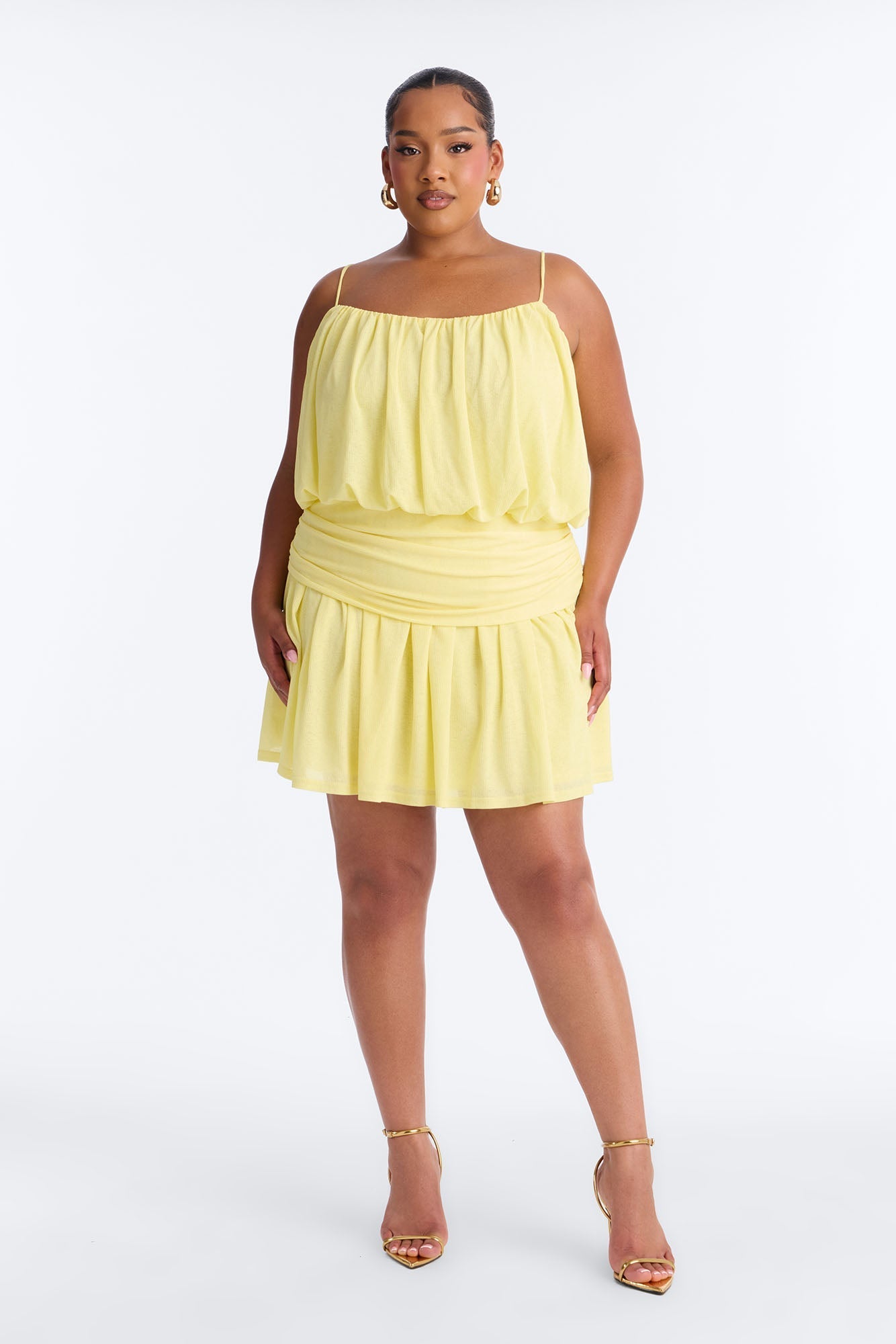 Luna Spaghetti Strap Textured Mini Dress - Yellow NEWFASHIONEDGE