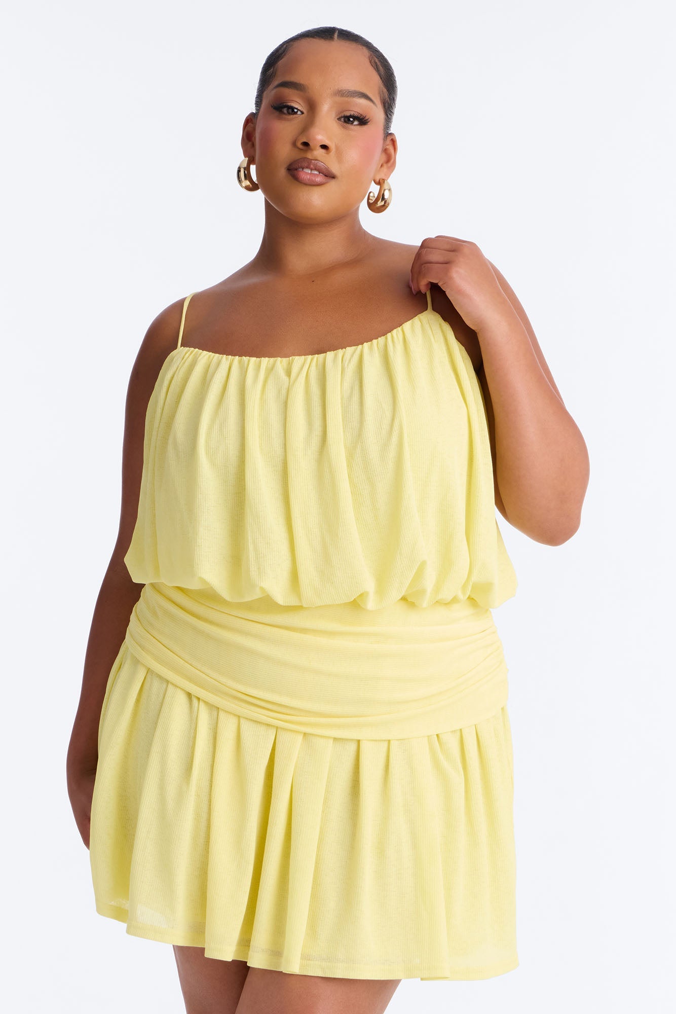 Luna Spaghetti Strap Textured Mini Dress - Yellow NEWFASHIONEDGE