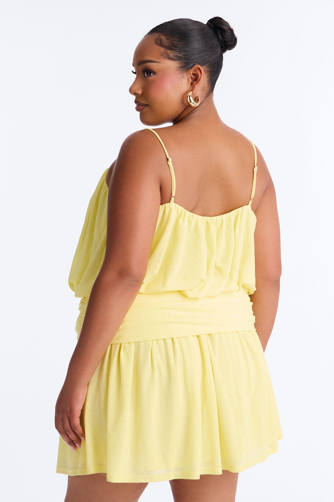 Luna Spaghetti Strap Textured Mini Dress - Yellow NEWFASHIONEDGE
