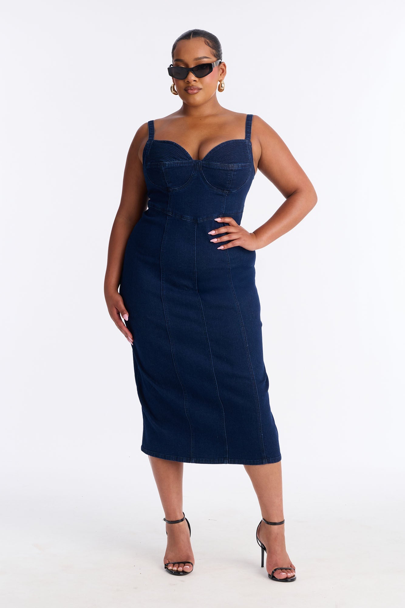Demmi Corset Denim Midi Dress - Dark Wash