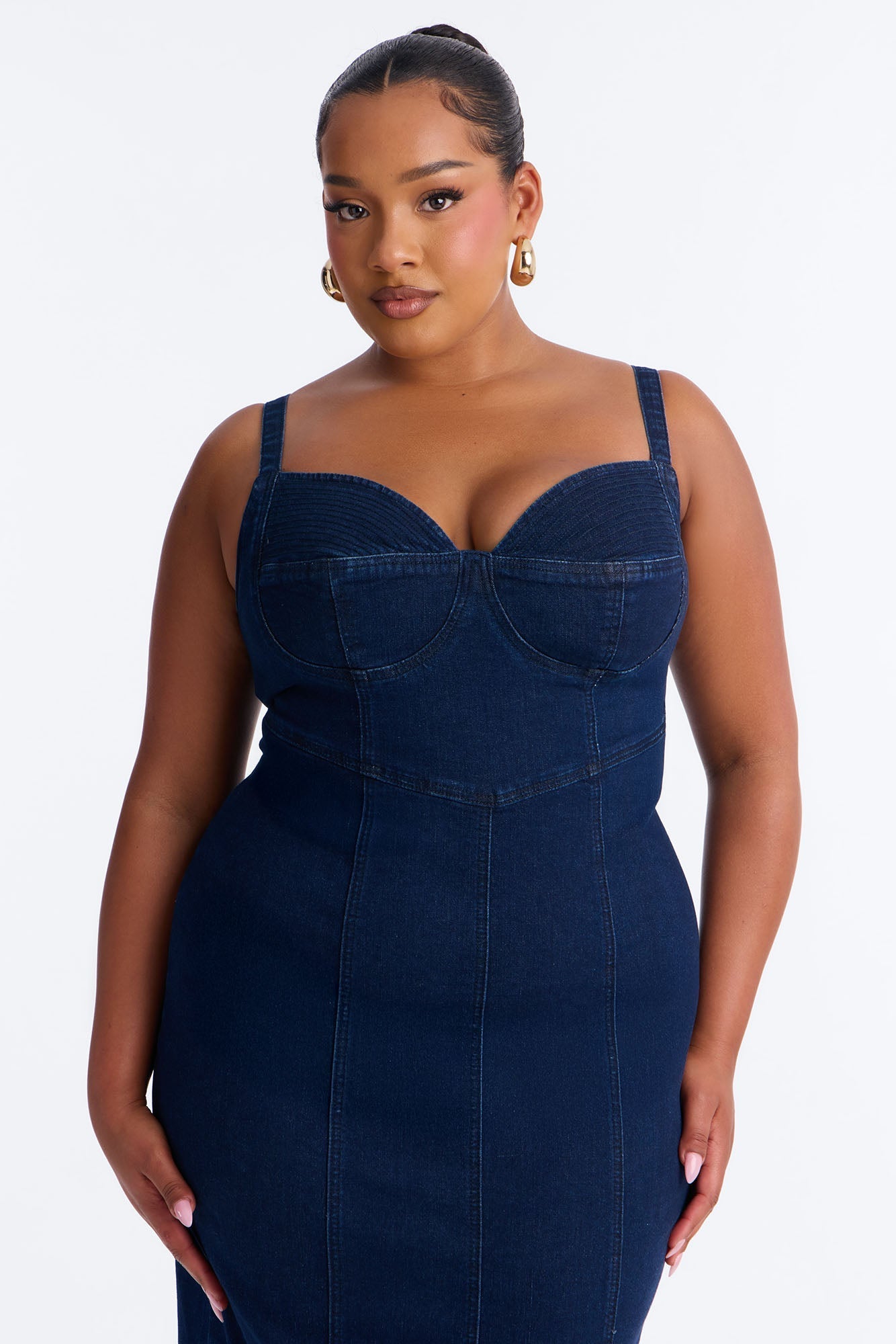 Demmi Corset Denim Midi Dress - Dark Wash