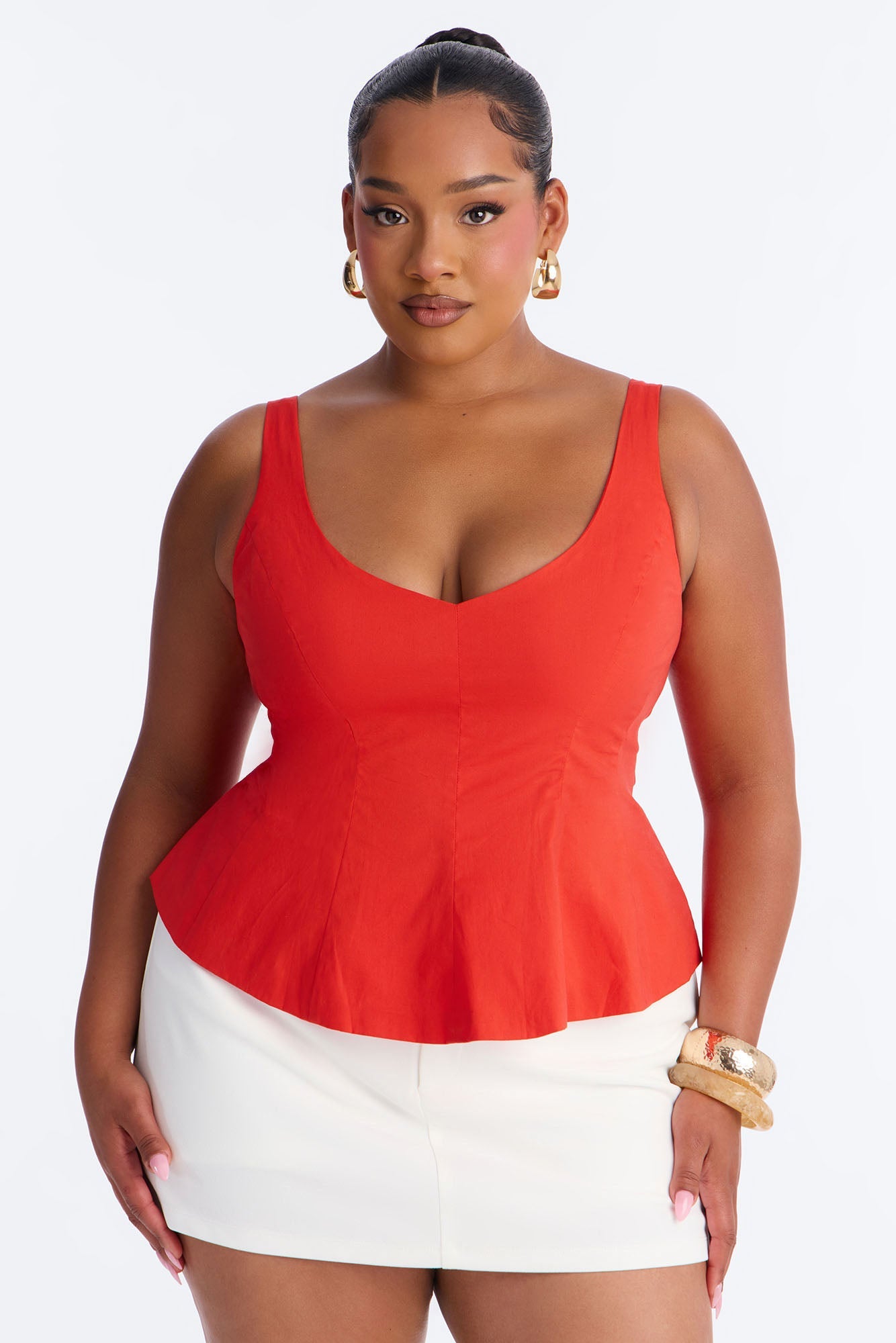 Sweetheart Peplum Babydoll Top - Orange