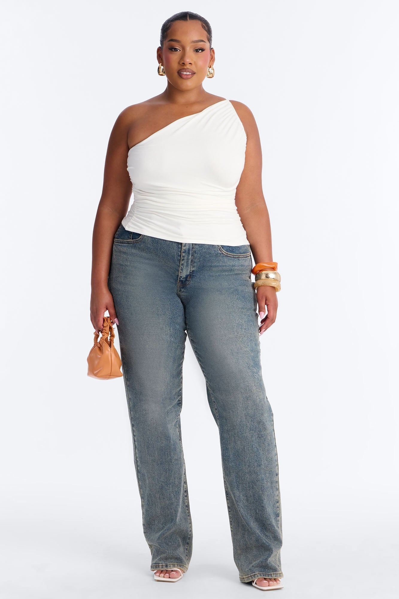 Kehlani One Shoulder Ruched Sleeveless Top - White
