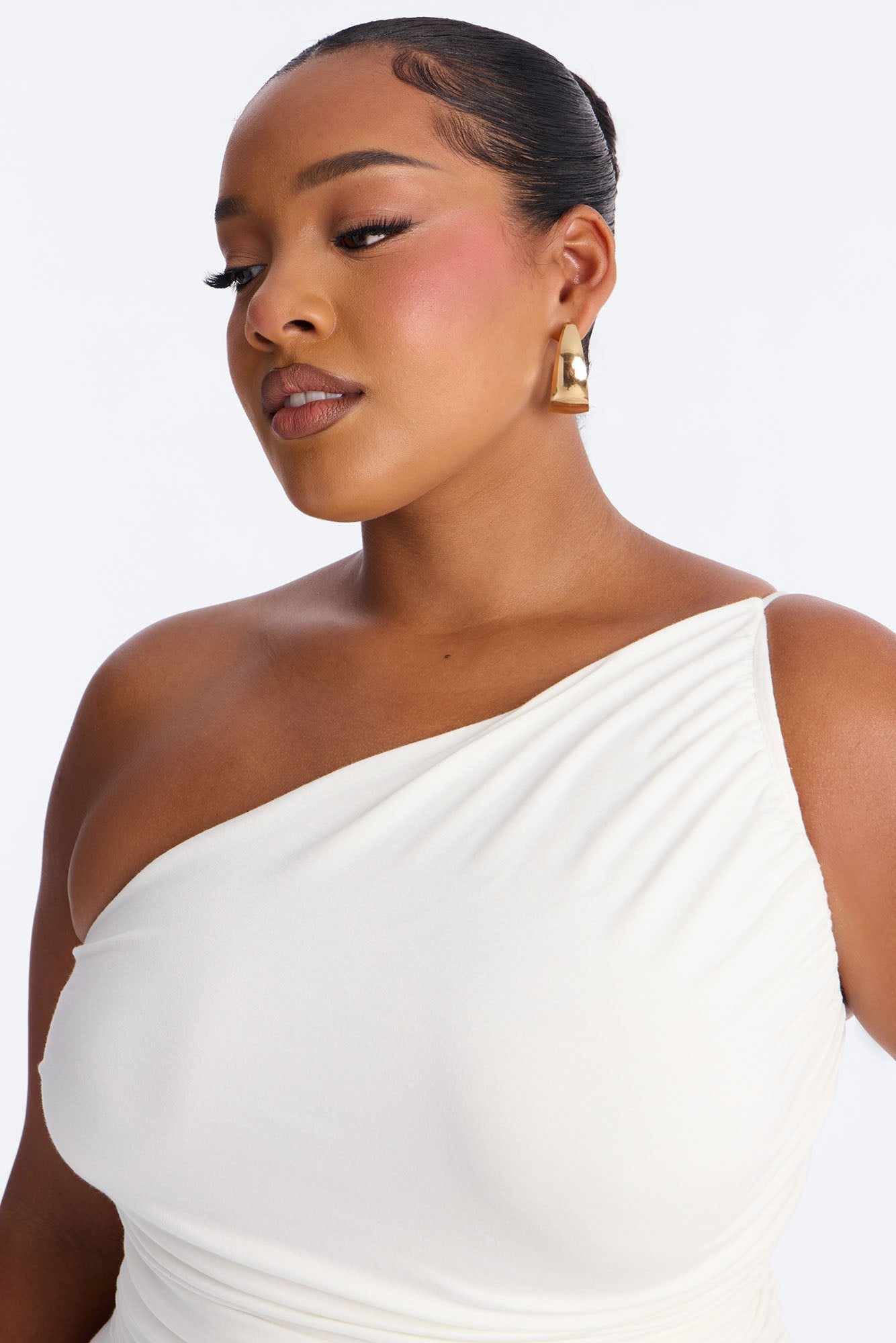 Kehlani One Shoulder Ruched Sleeveless Top - White