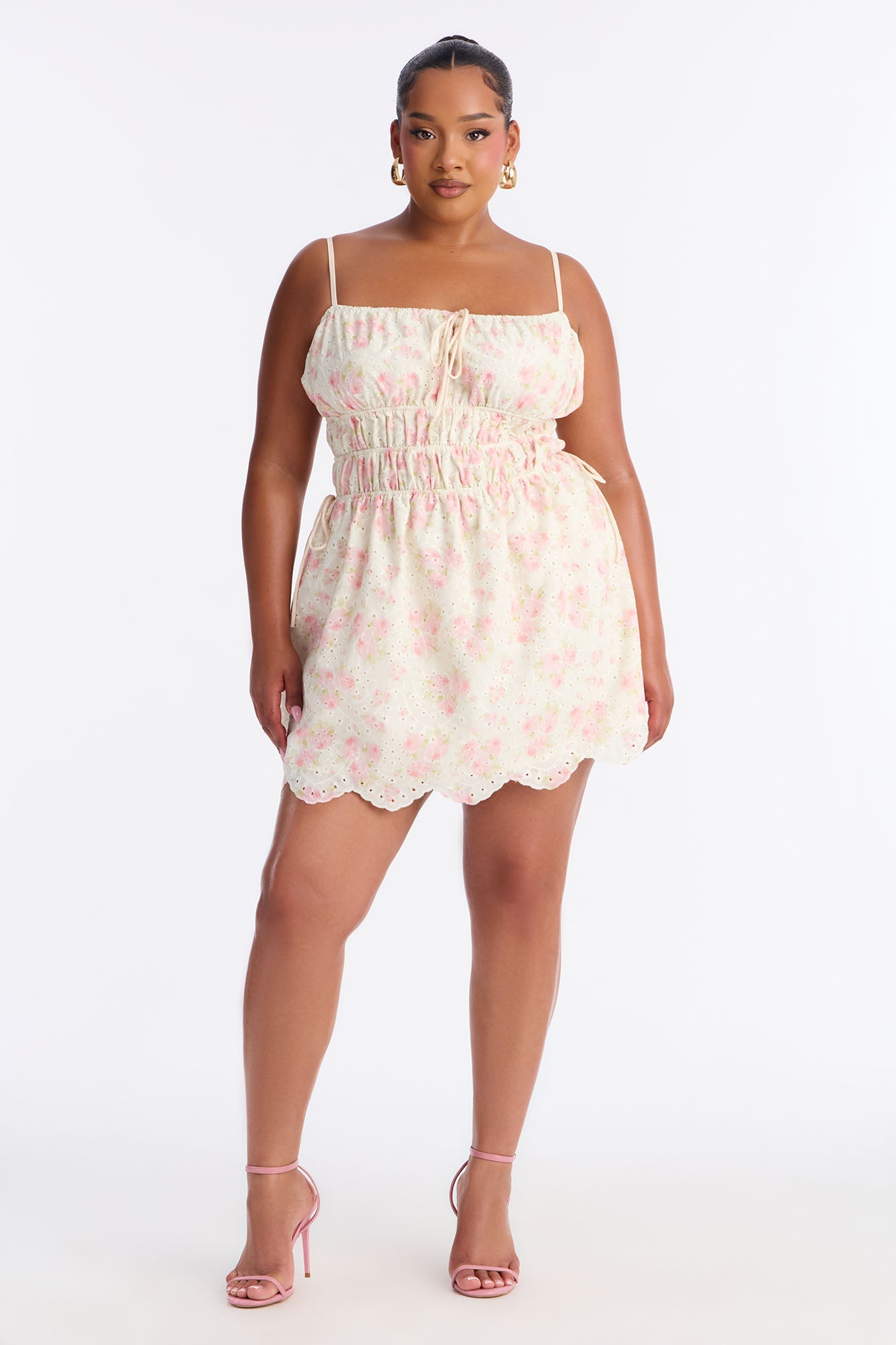Skylar Floral Eyelet Mini Dress - Cream/combo Fashion Nova