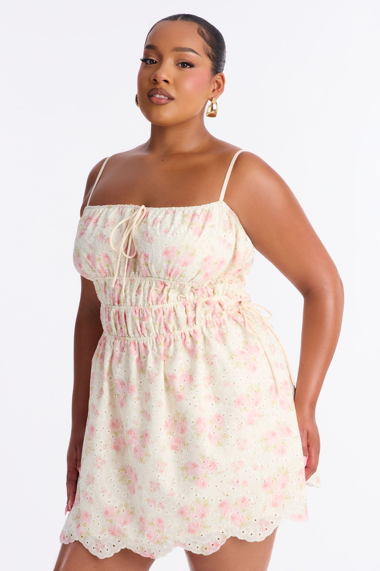 Skylar Floral Eyelet Mini Dress - Cream/combo Fashion Nova