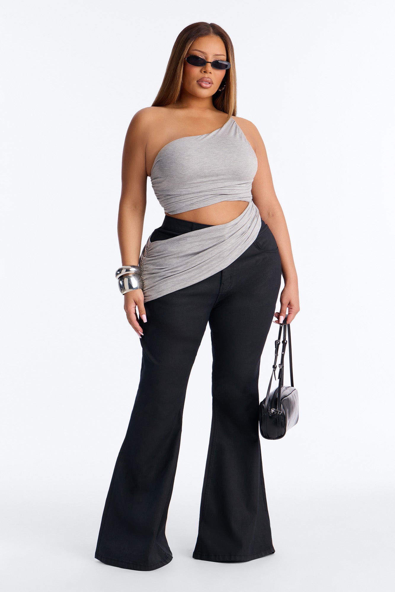Sierra Ruched One Shoulder Drape Top - Heather Grey