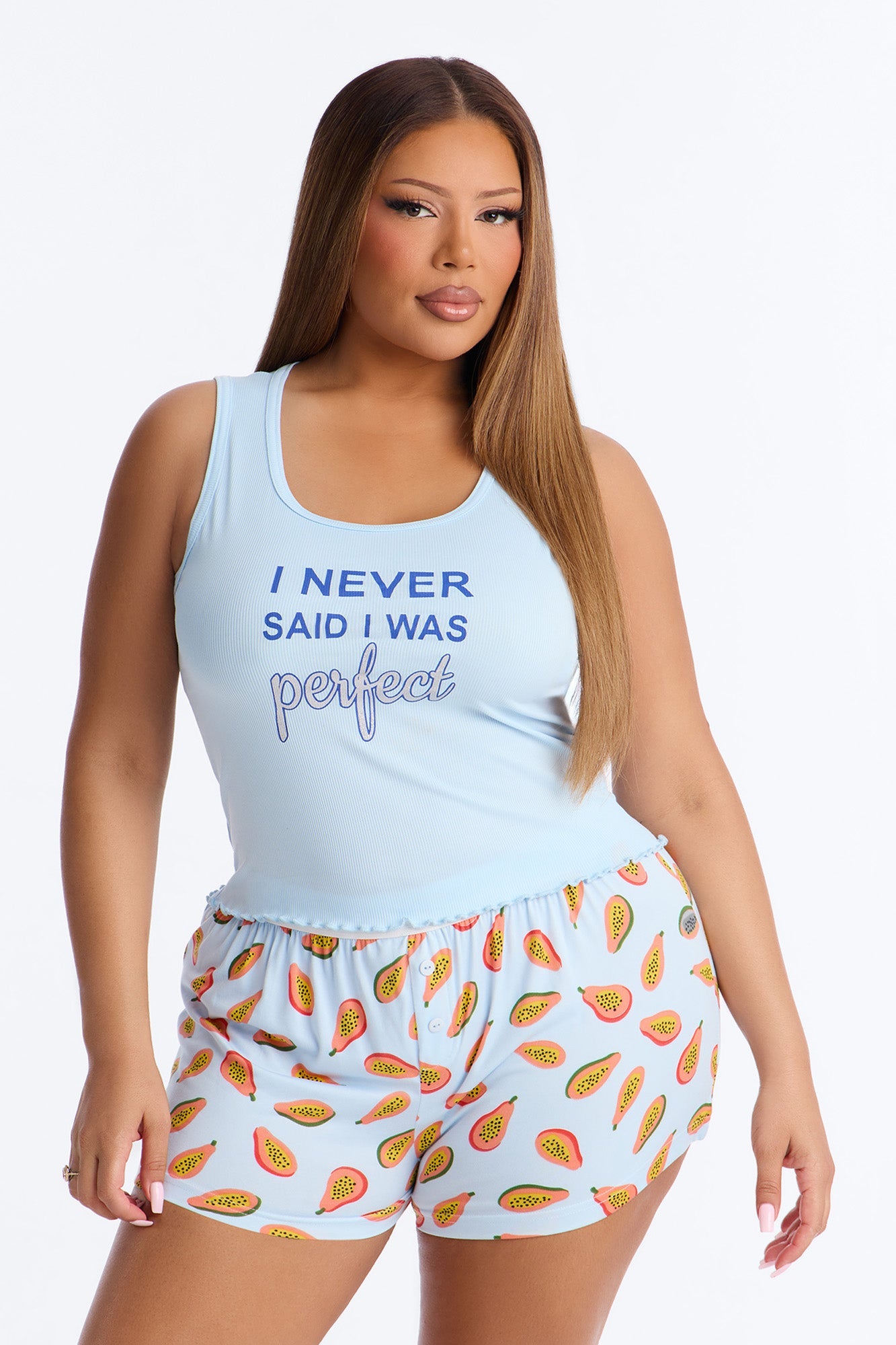 Amaya Papaya Top And Short PJ Set - Blue/combo Fashion Nova