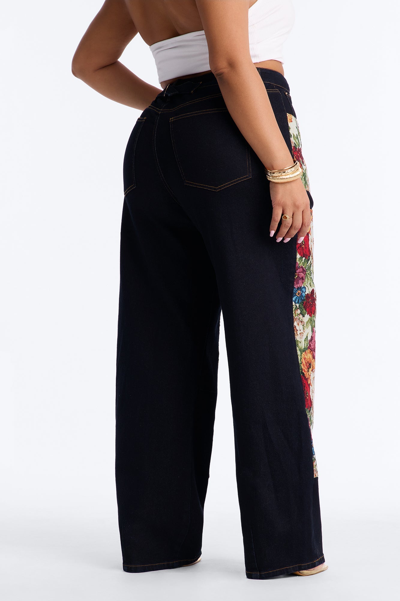 Heirloom Bloom Tapestry Utility Straight Leg Jeans - Dark Denim