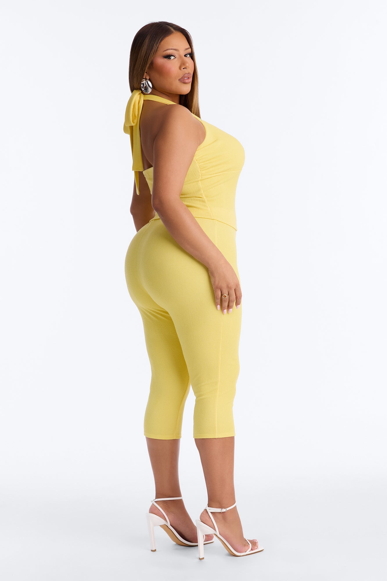 Liana Halter Ribbed Capri Set - Yellow