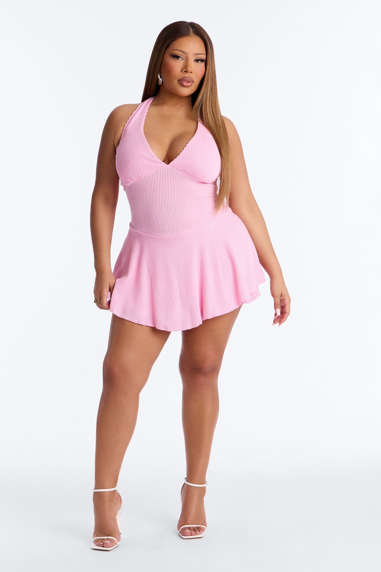 Kamryn Halter Ribbed Mini Dress - Pink NEWFASHIONEDGE
