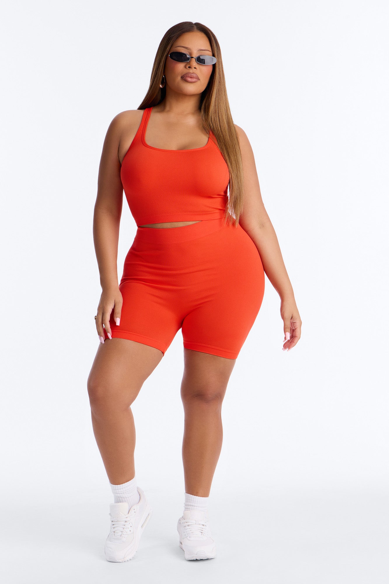 Core Power Seamless Biker Short Set - Tomato Red