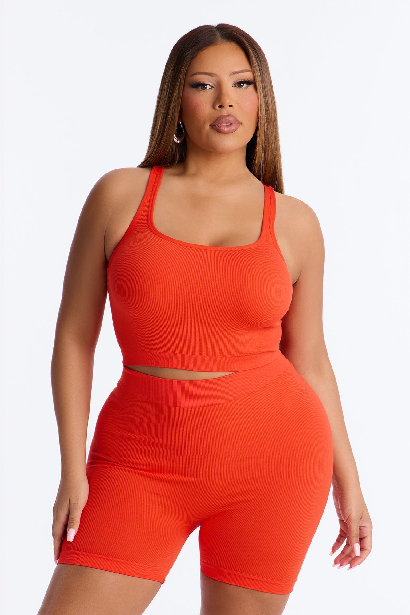 Core Power Seamless Biker Short Set - Tomato Red