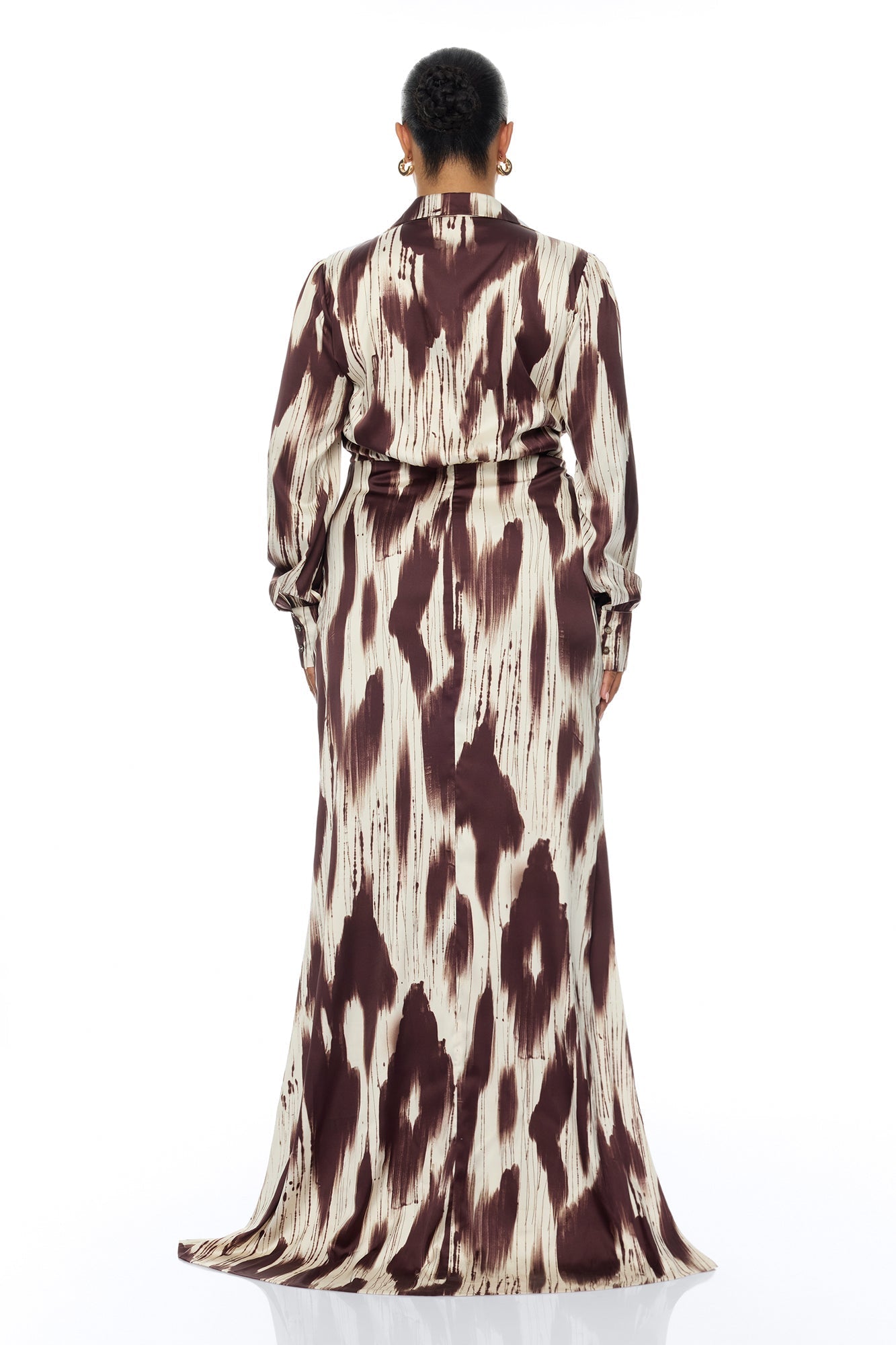 Sashira Collared Satin Maxi Dress - Brown/combo NEWFASHIONEDGE