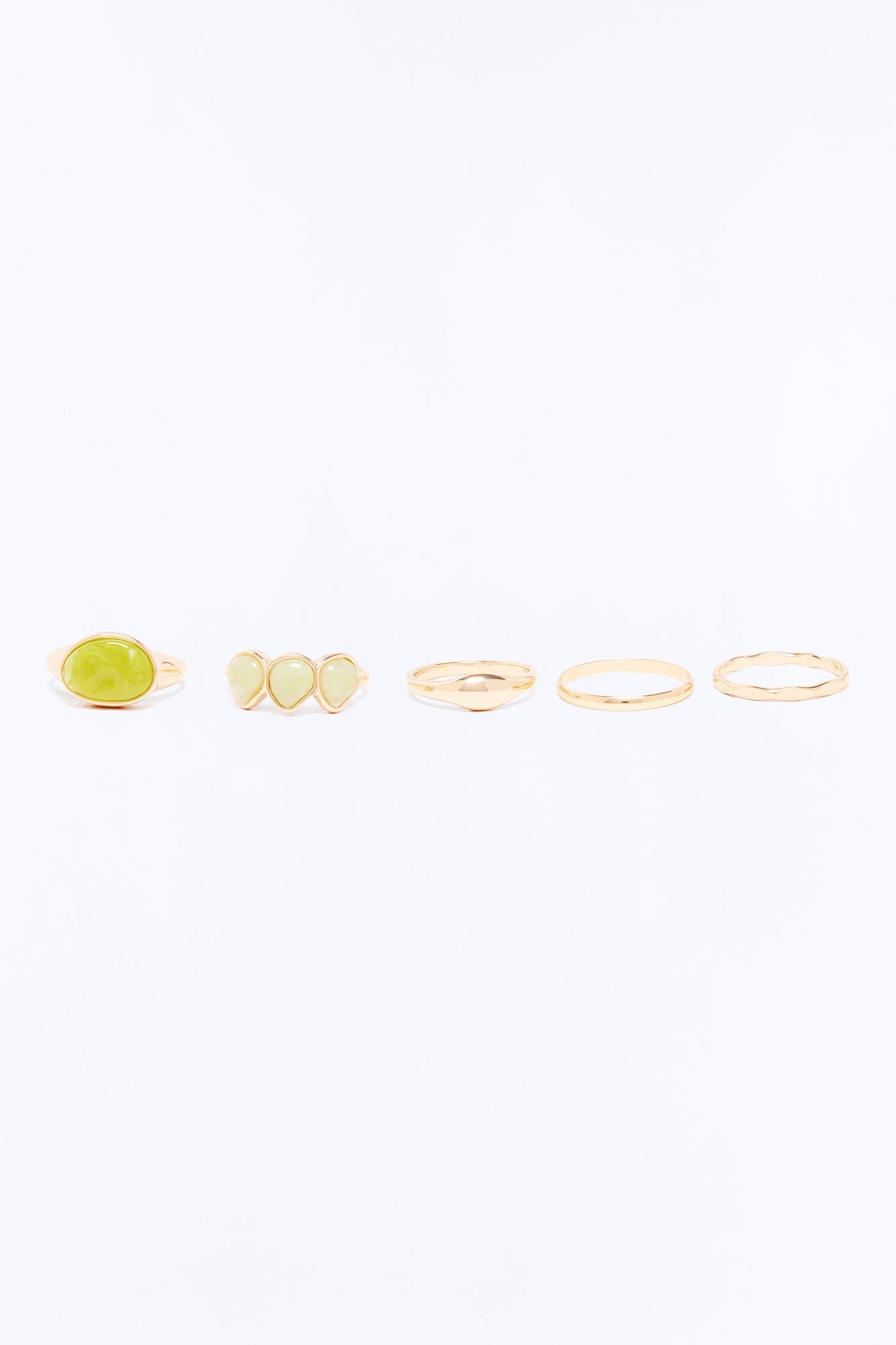 Helen Jeweled 5 Piece Ring Set - Gold/Green NEWFASHIONEDGE