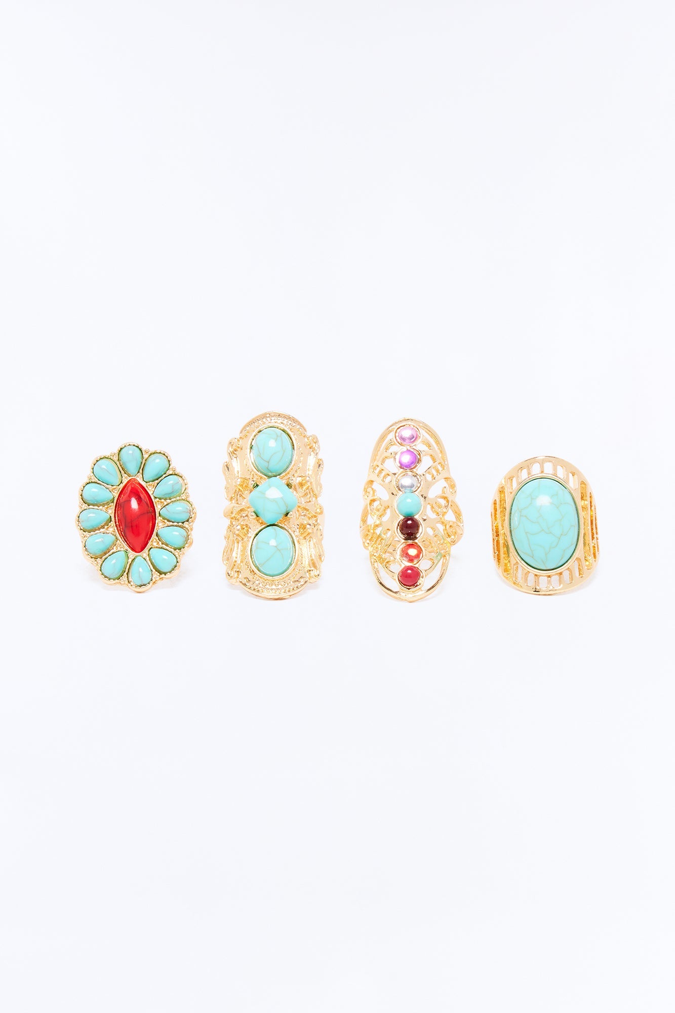 Monaco Princess 4 Piece Ring Set - Turquoise/combo