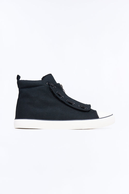 Canvas Mid Top Lace Up Sneaker - Black