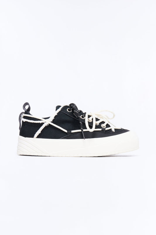 Double Lace Chunky Canvas Low Top Sneaker - Black