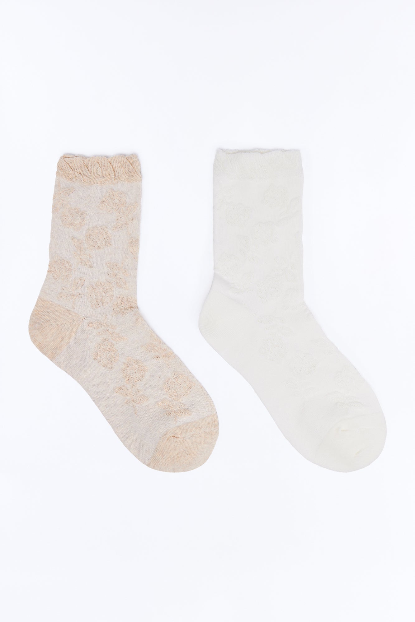 Tea Roses 2 Pack Crew Socks - Oatmeal/combo NEWFASHIONEDGE
