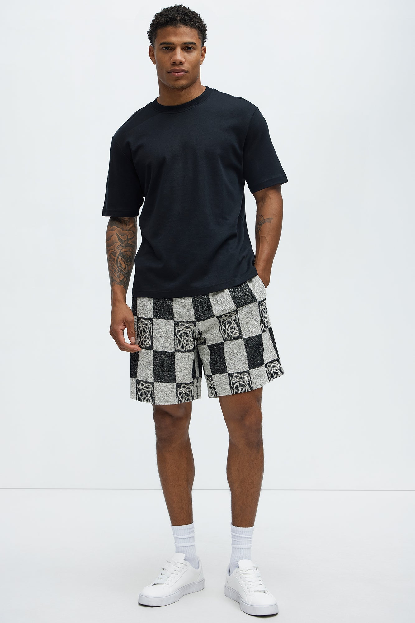 Checkered Relaxed Shorts - Black/combo