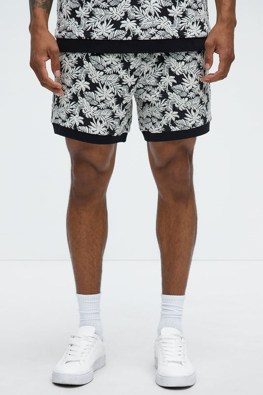 Tropical Textured Knit Shorts - Black/combo