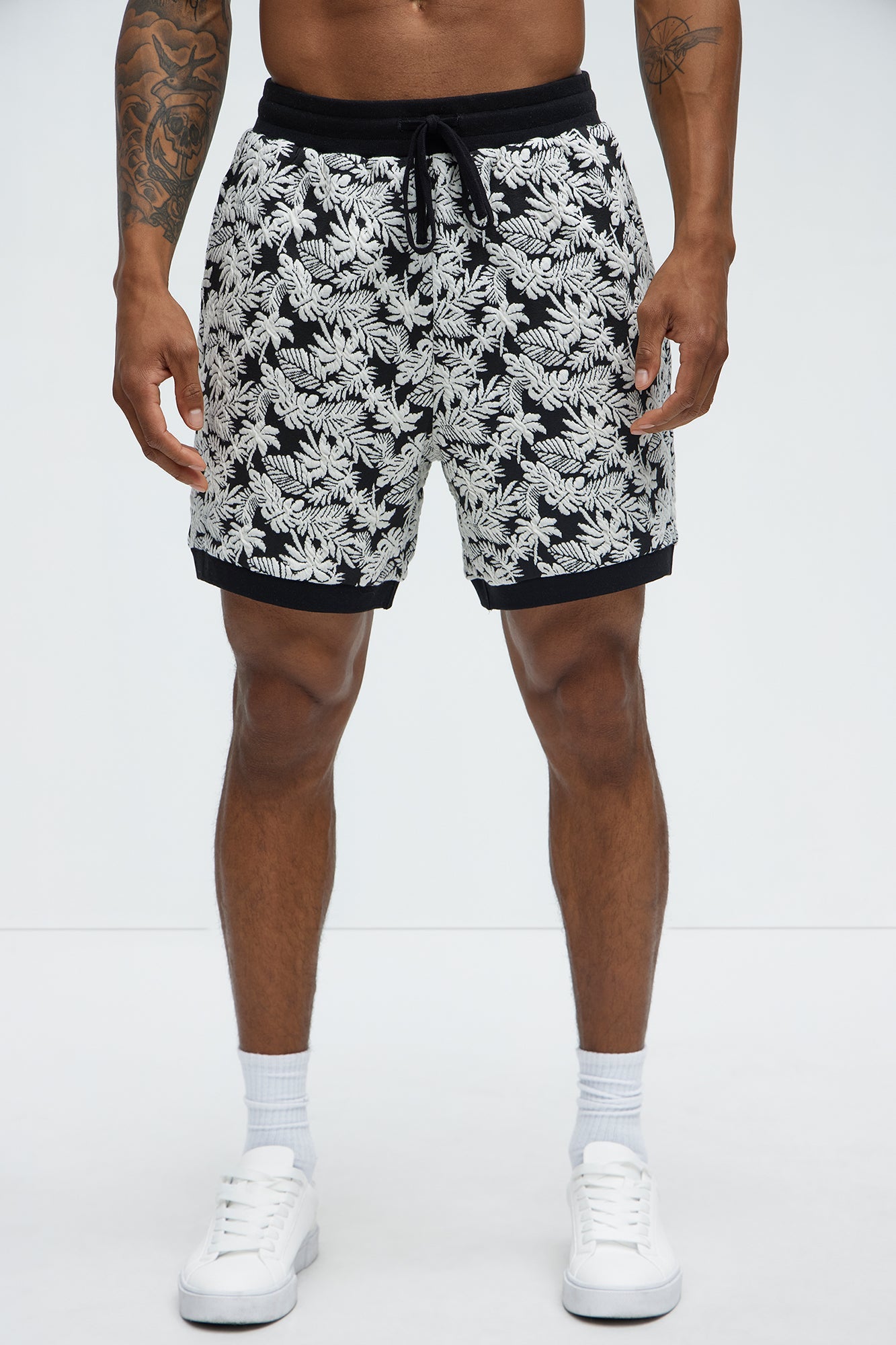 Tropical Textured Knit Shorts - Black/combo