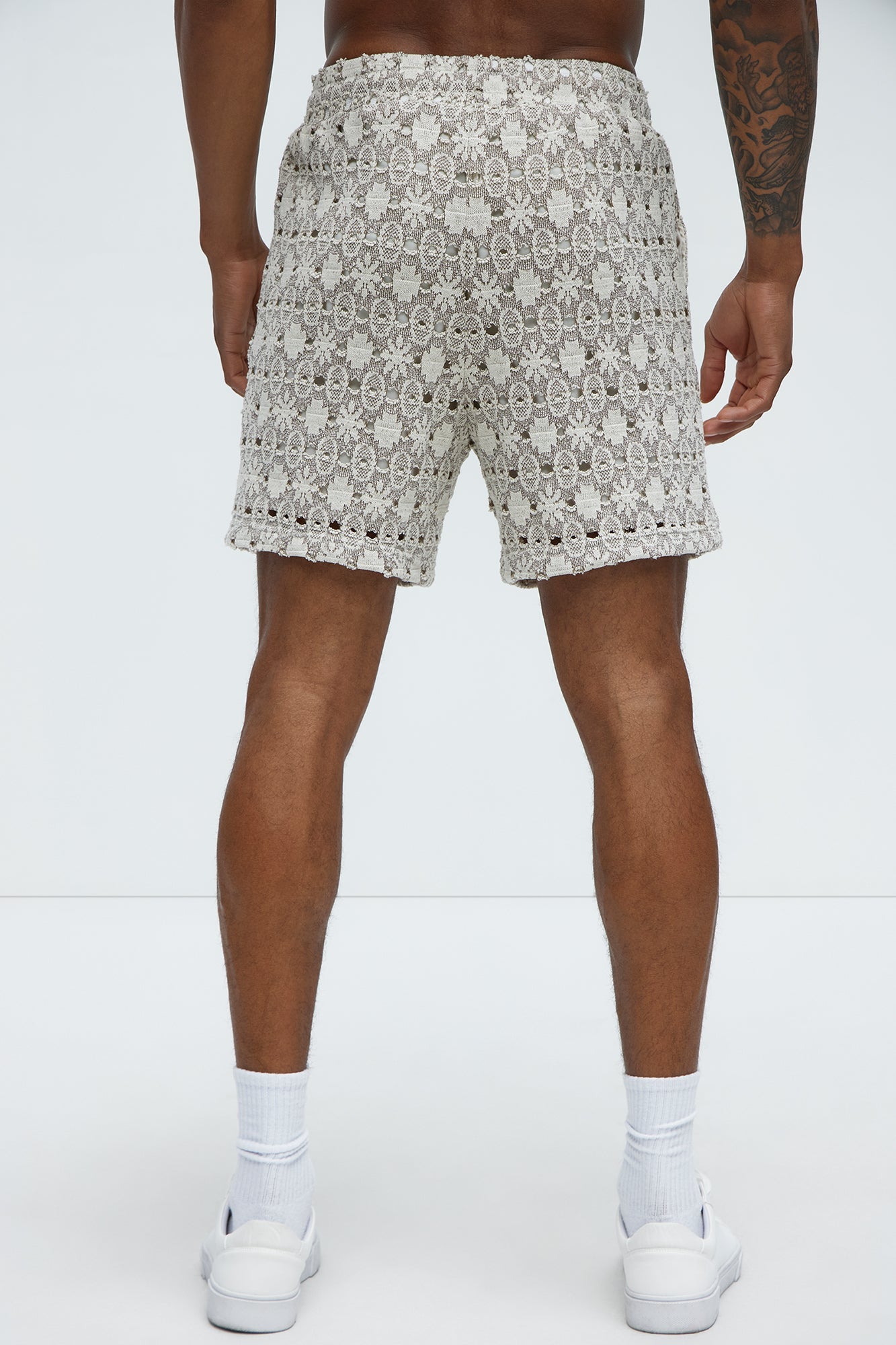 Patterned Open Knit Shorts - Cream/combo