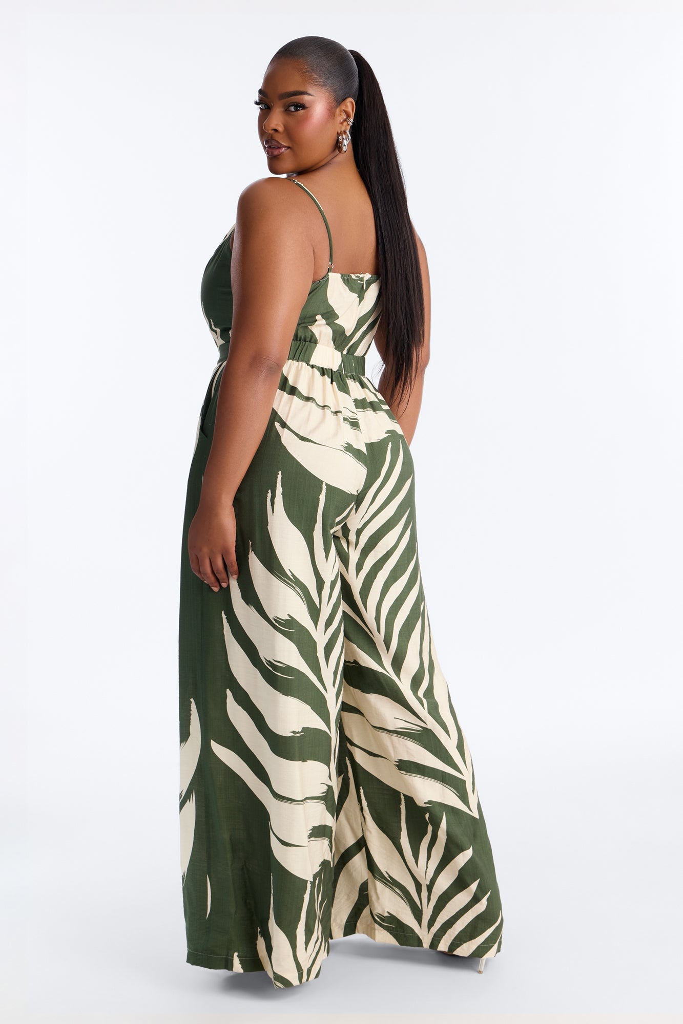 Tanya Tropical Wide Leg Jumpsuit - Green