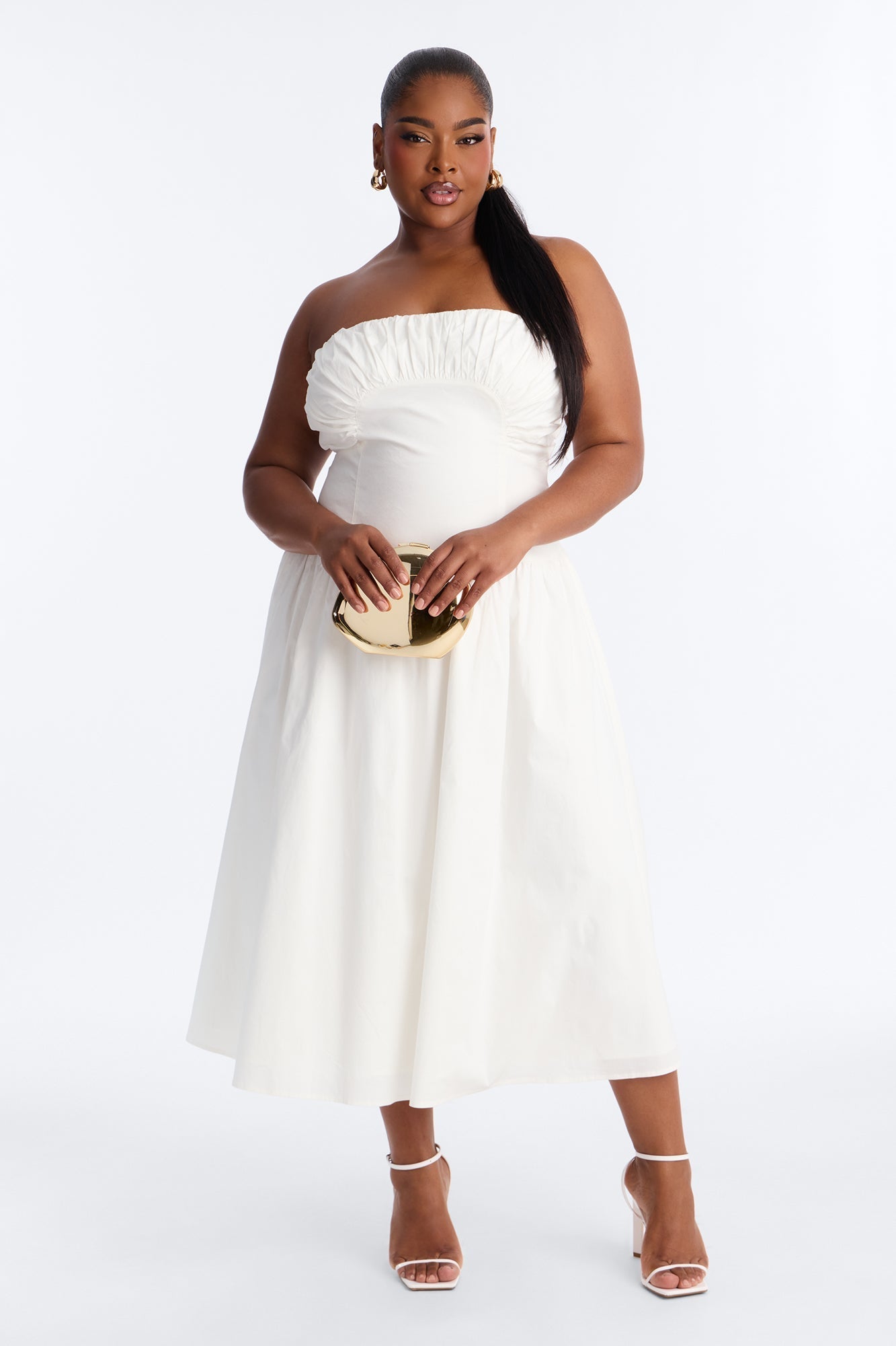 Jana Strapless Pleated Midi Dress - White NEWFASHIONEDGE