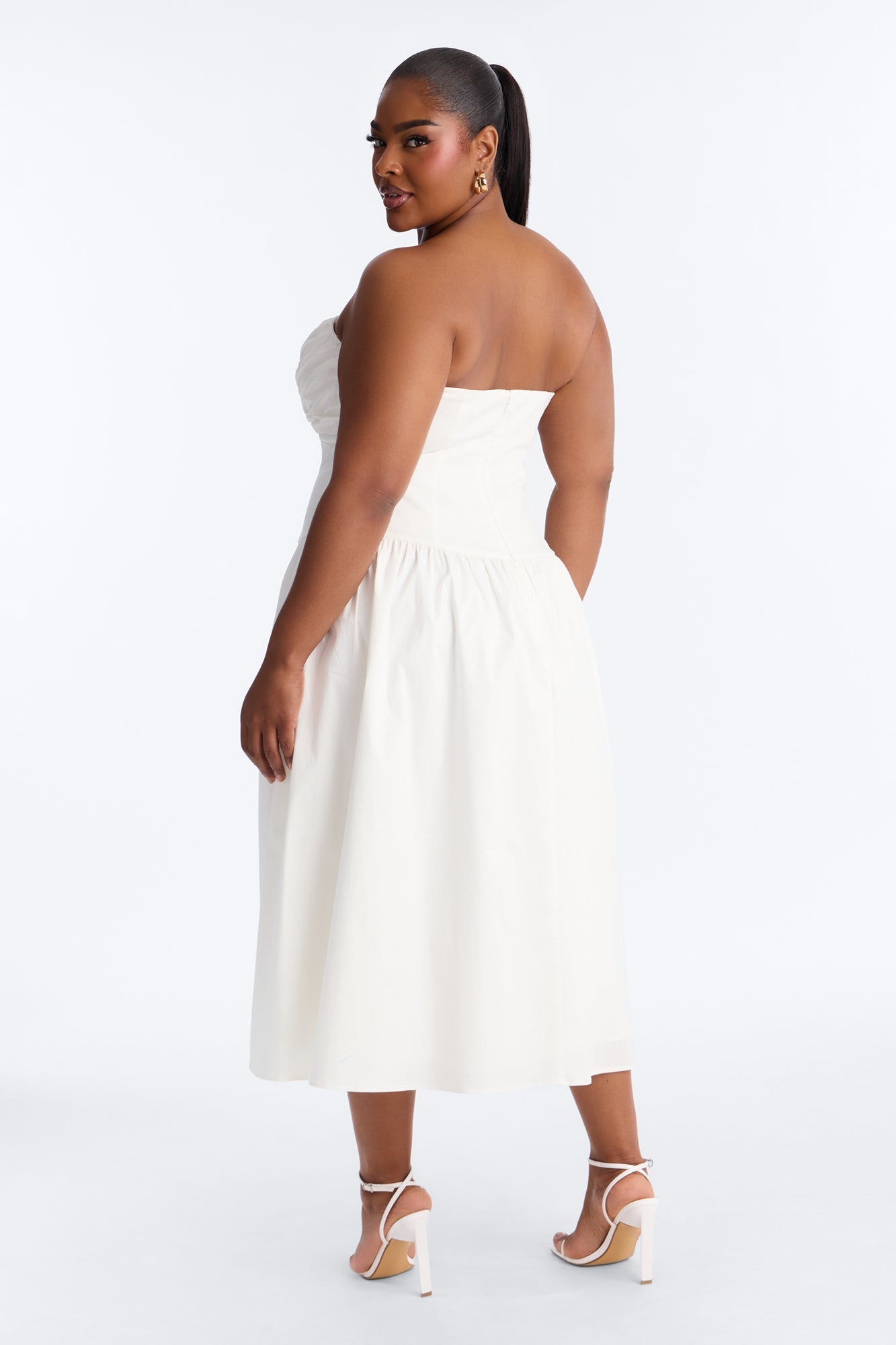 Jana Strapless Pleated Midi Dress - White NEWFASHIONEDGE