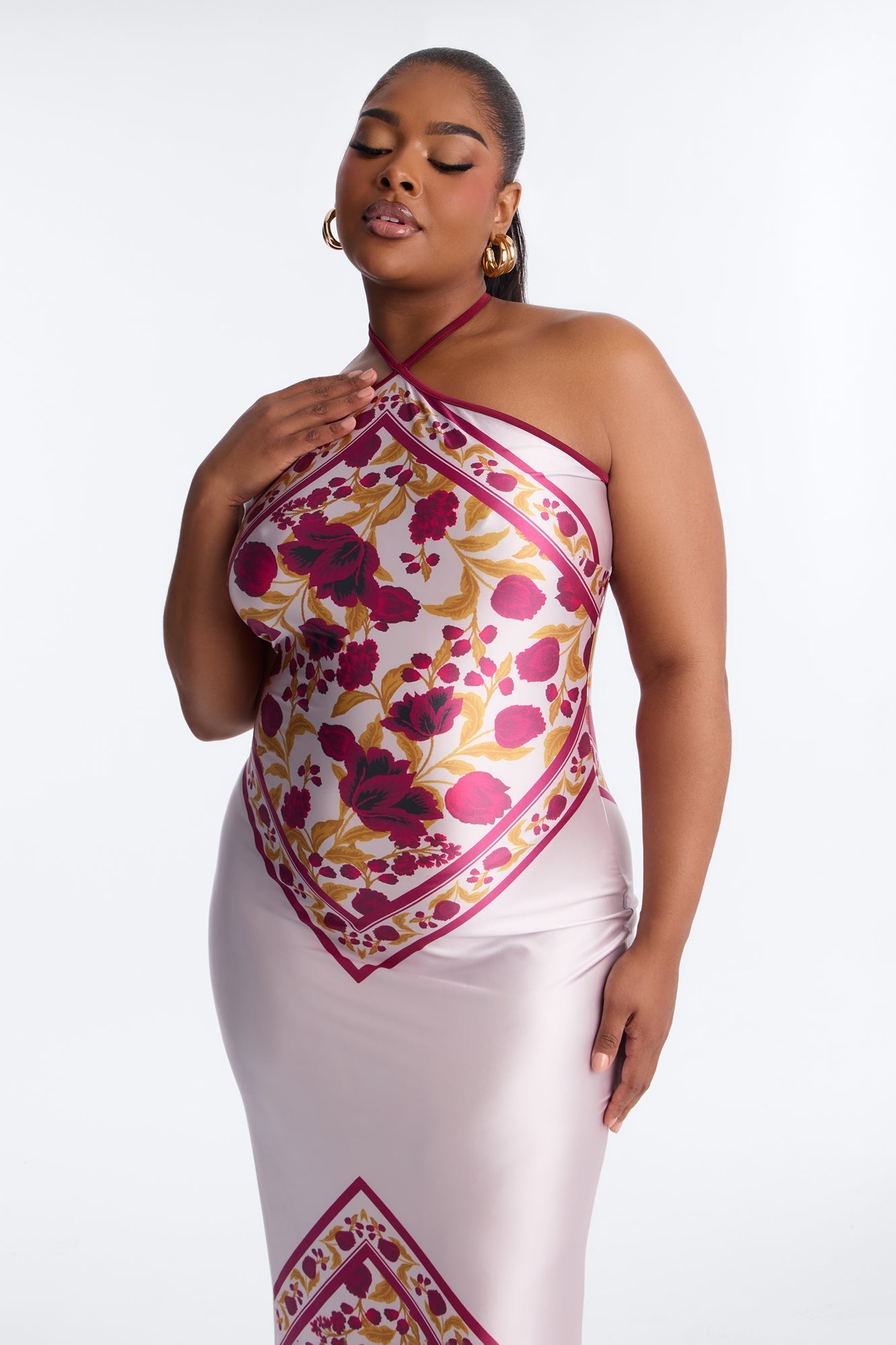 Dina Floral Satin Maxi Dress - Burgundy/combo