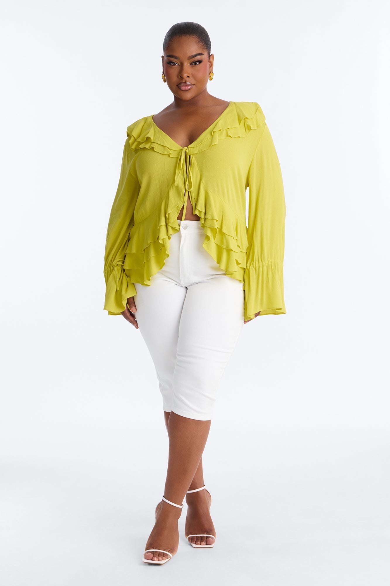 Summer Crush Ruffle Tie Front Flyaway Top - Chartreuse NEWFASHIONEDGE