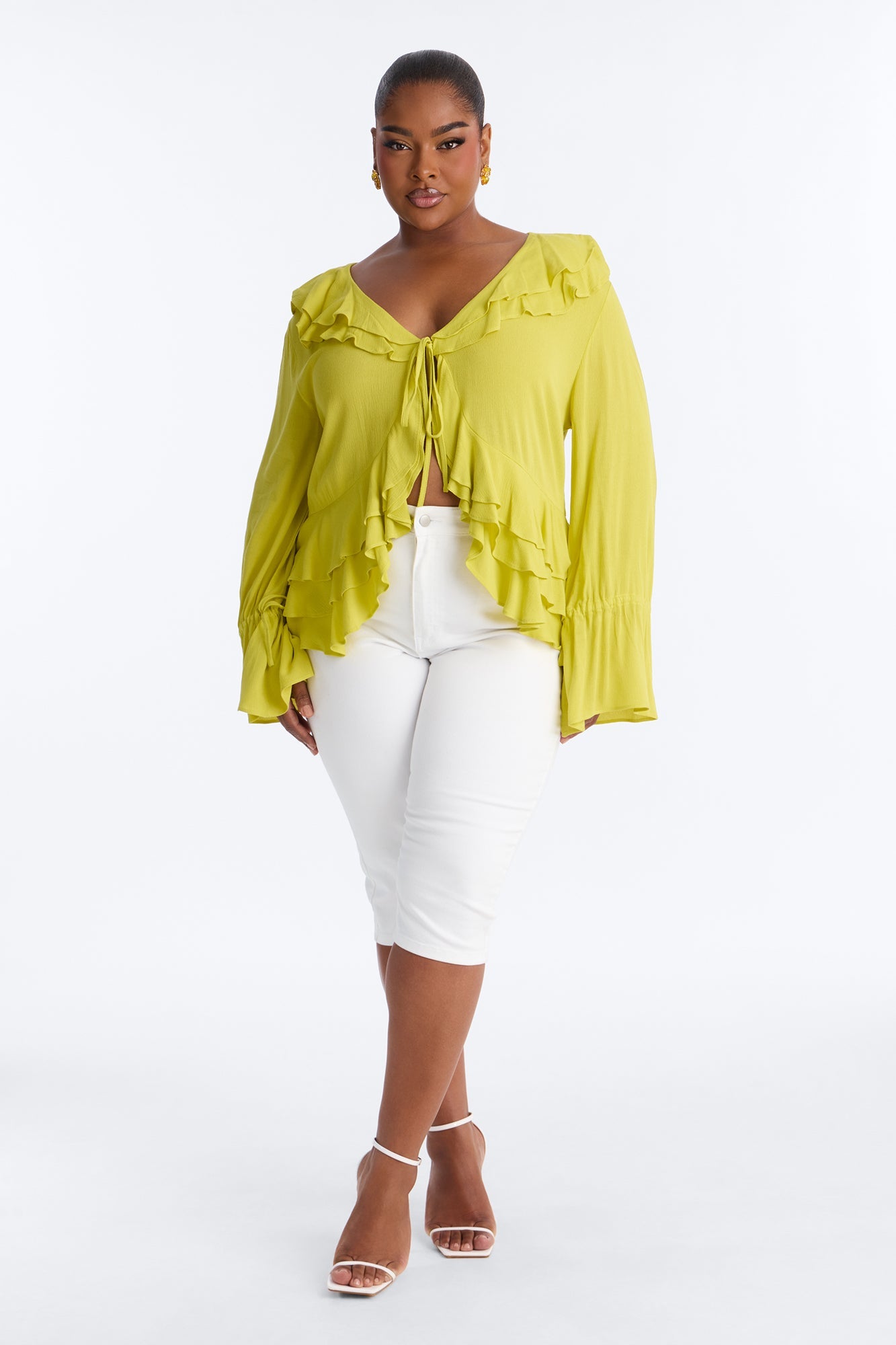 Summer Crush Ruffle Tie Front Flyaway Top - Chartreuse