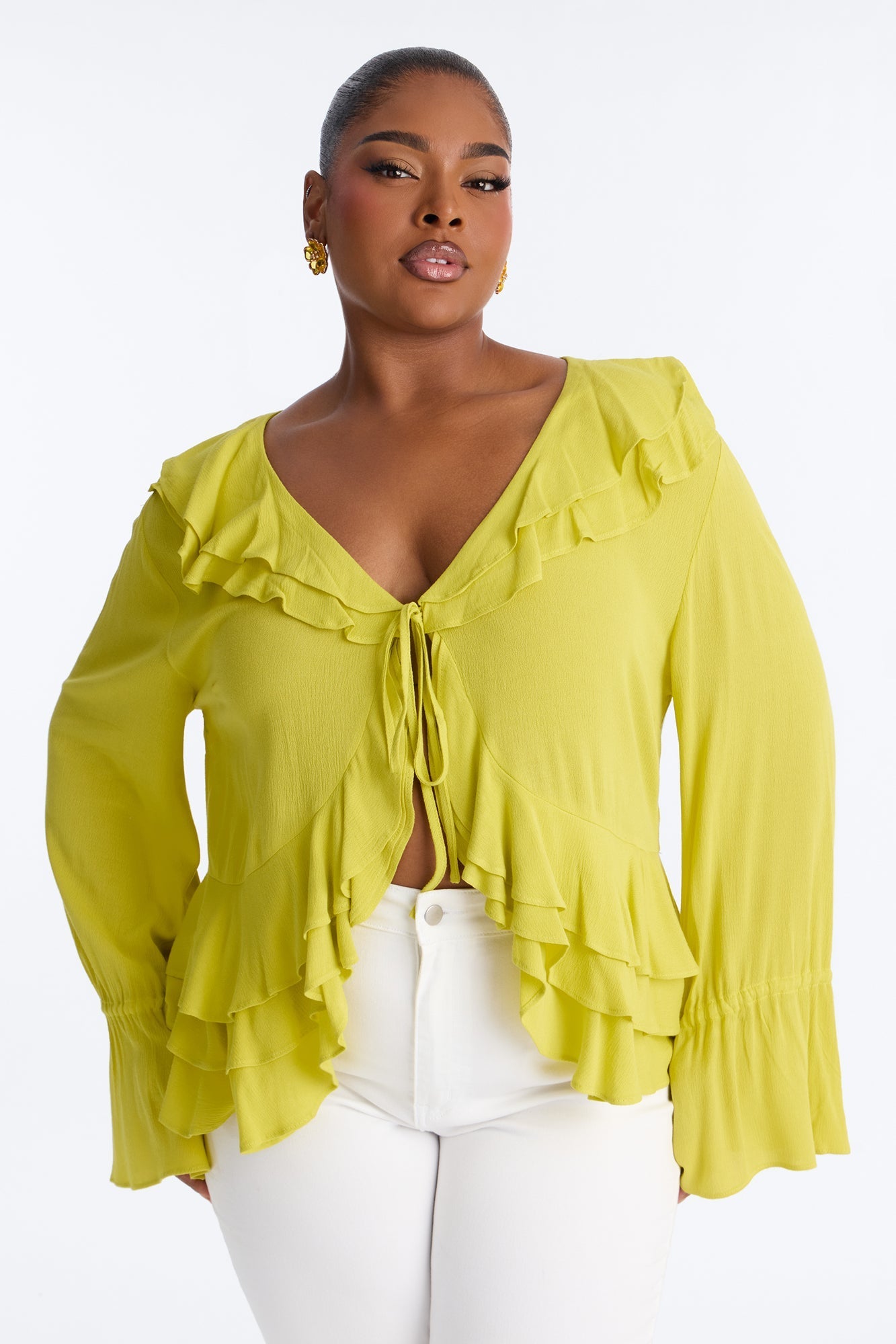 Summer Crush Ruffle Tie Front Flyaway Top - Chartreuse NEWFASHIONEDGE
