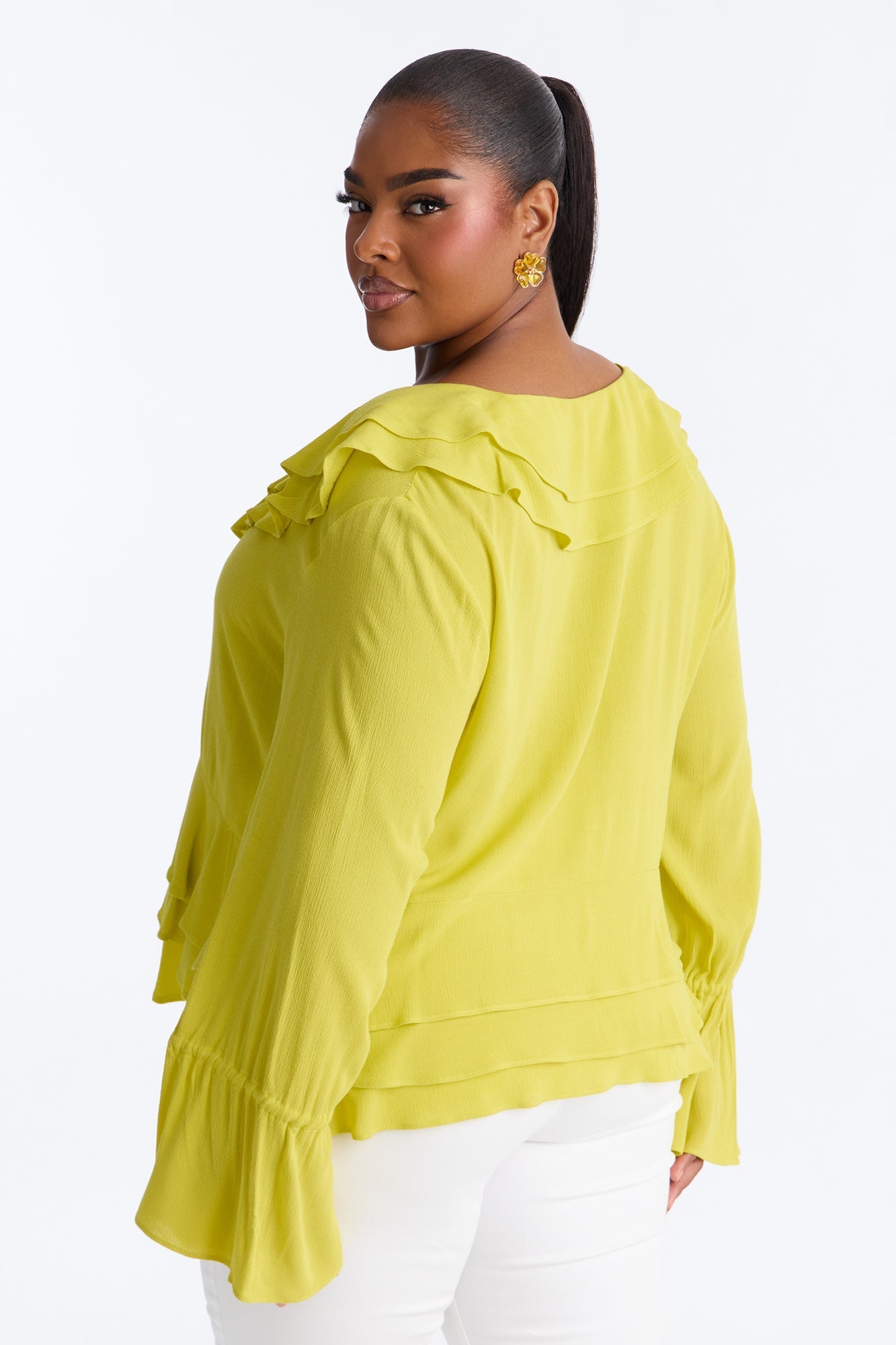 Summer Crush Ruffle Tie Front Flyaway Top - Chartreuse NEWFASHIONEDGE