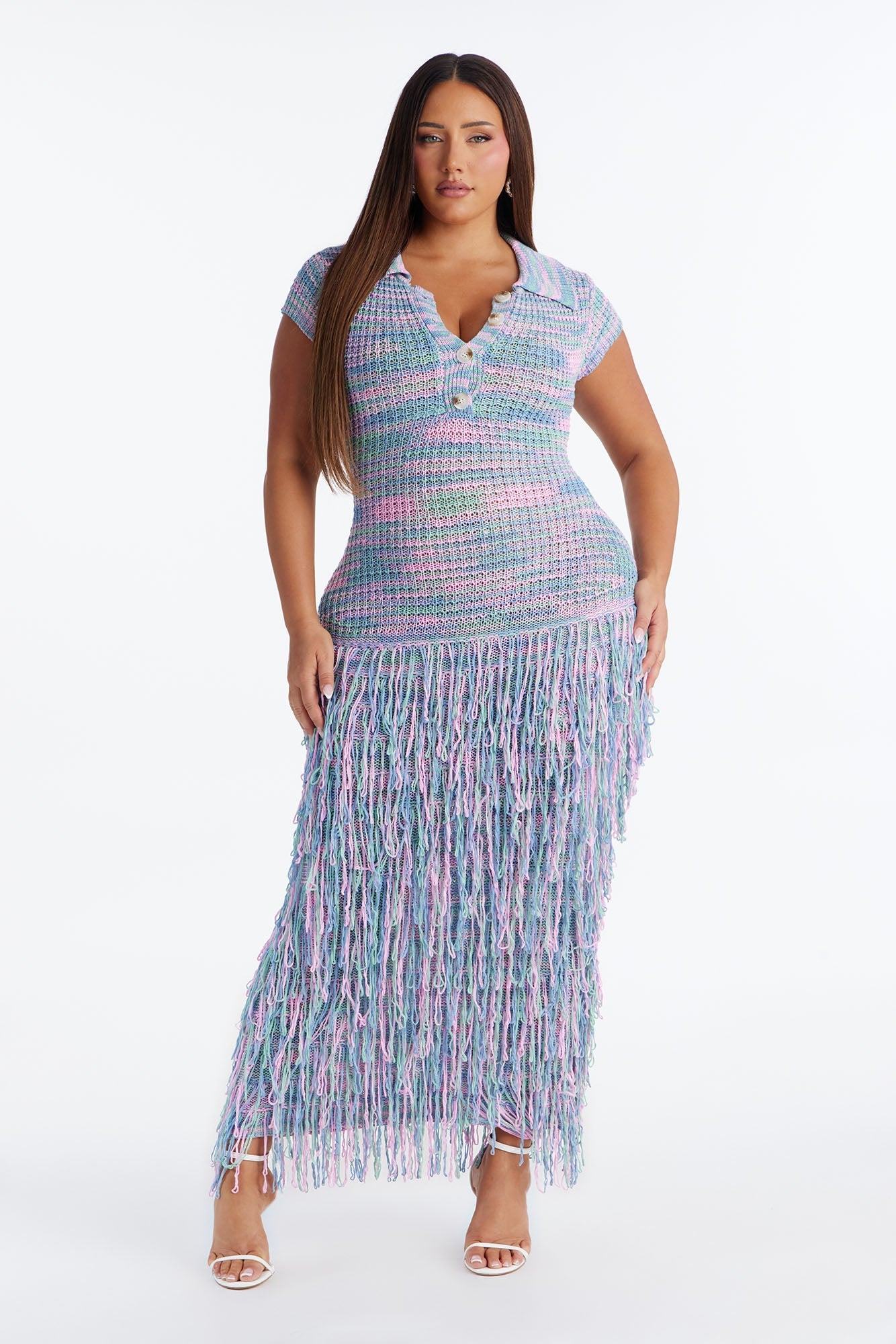 Catalina Marled Crochet Maxi Dress - Sage/combo NEWFASHIONEDGE