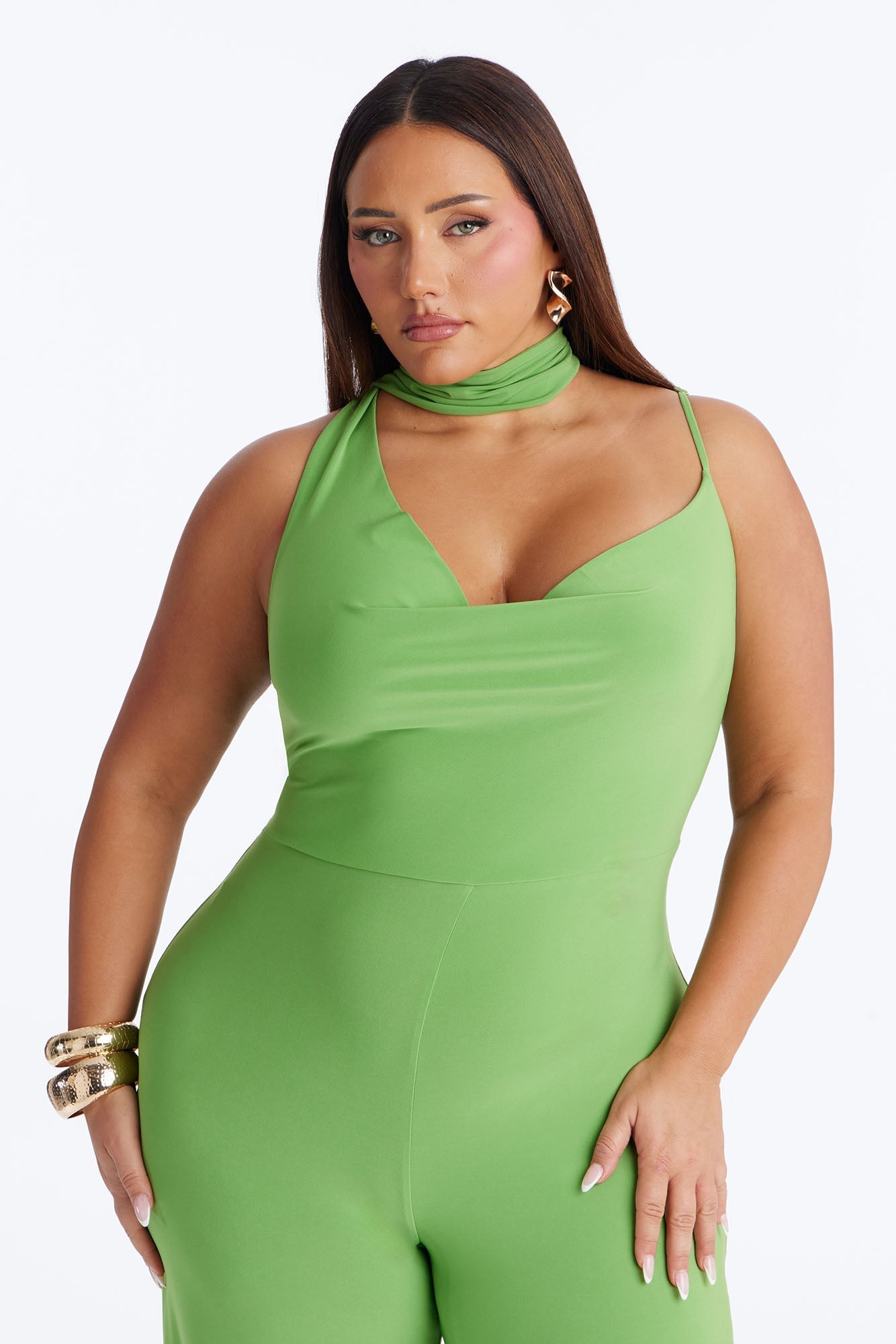 Maliyah Draped Scarf Wide Leg Jumpsuit - Green NEWFASHIONEDGE