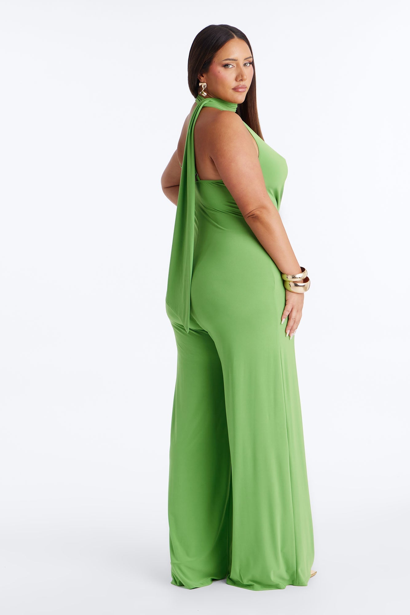 Maliyah Draped Scarf Wide Leg Jumpsuit - Green NEWFASHIONEDGE