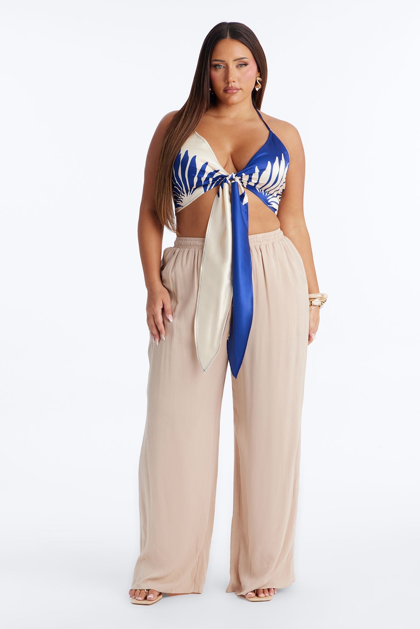 Tropical Cutie Satin Halter Top - Blue/combo NEWFASHIONEDGE