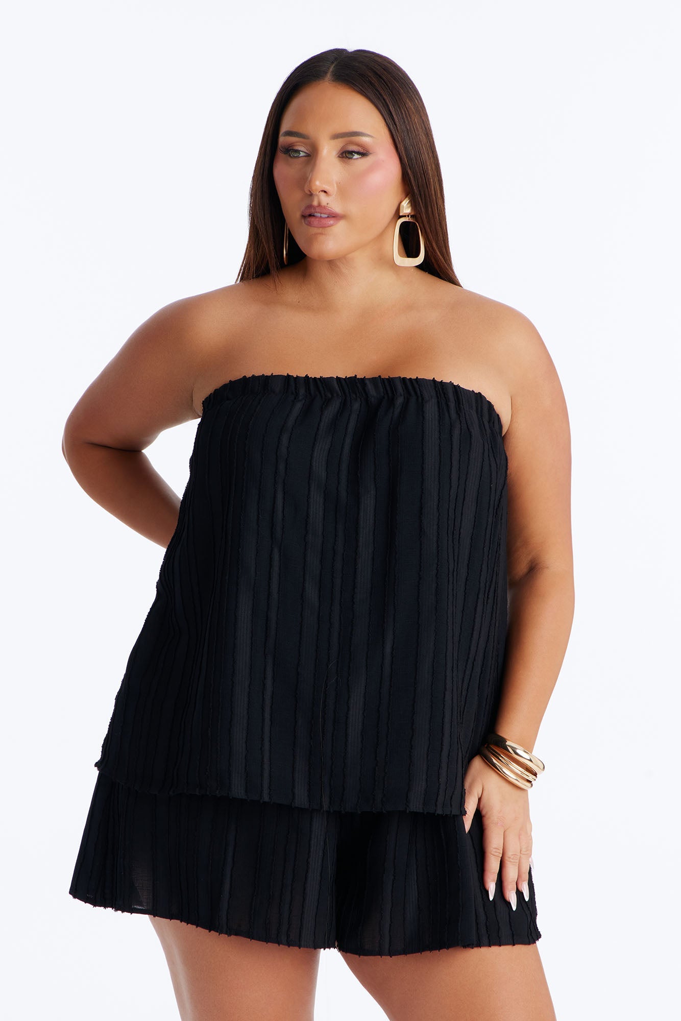 Kayley Strapless Tiered Romper - Black Fashion Nova