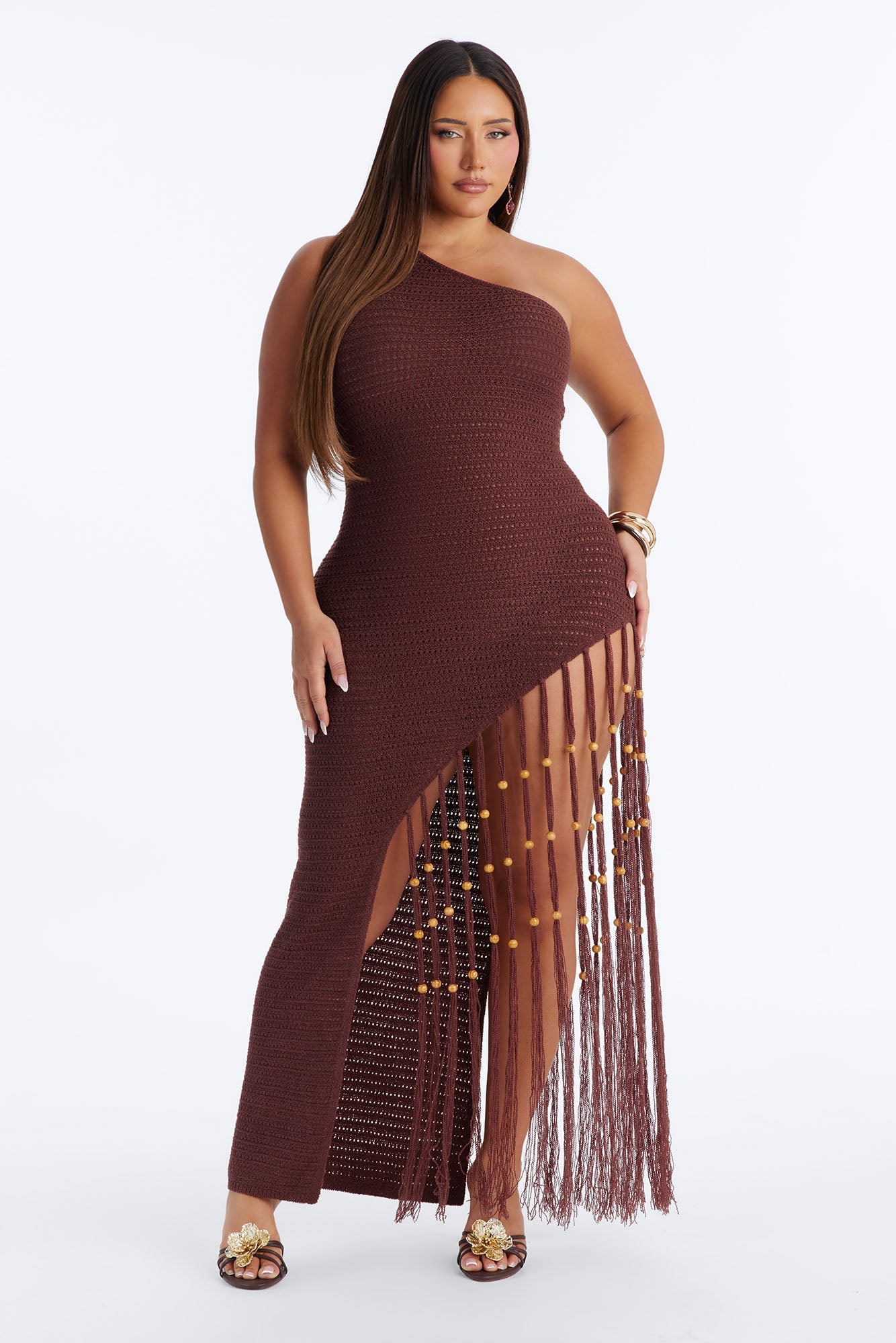 Vacation Vixen Fringe Crochet Maxi Dress - Brown